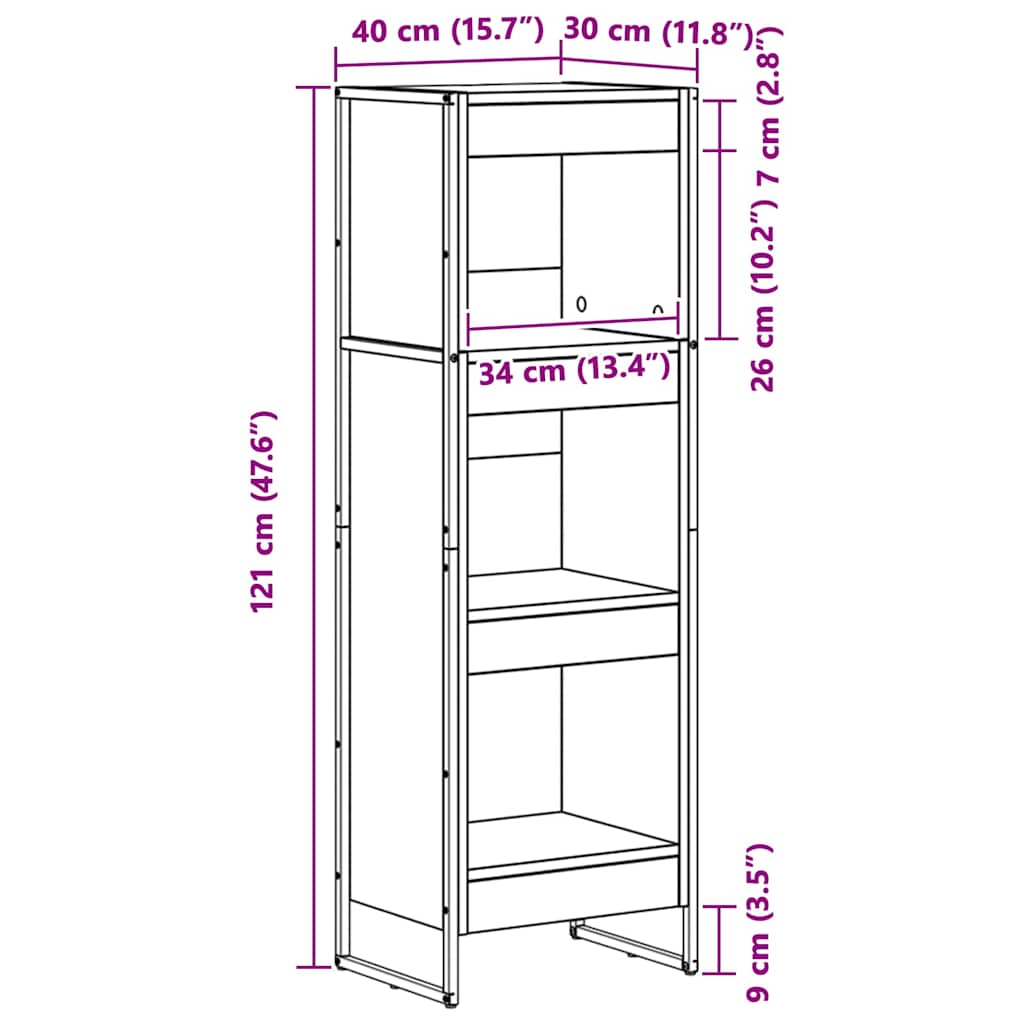 Bücherregal Kunsthandwerk Eiche 40 x 30 x 121 cm Holzwerkstoff