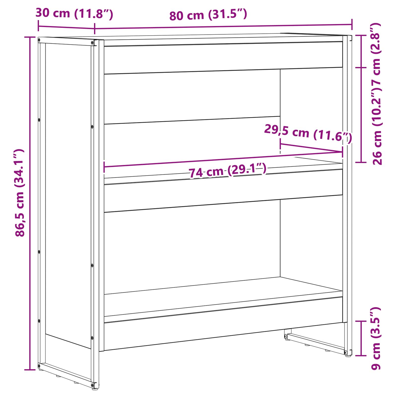 Bücherregal Graues Sonoma 80 x 30 x 86,5 cm Holzwerkstoff