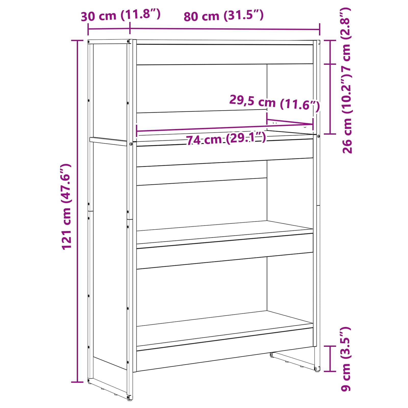 Bücherregal Sonoma 80 x 30 x 121 cm Holzwerkstoff