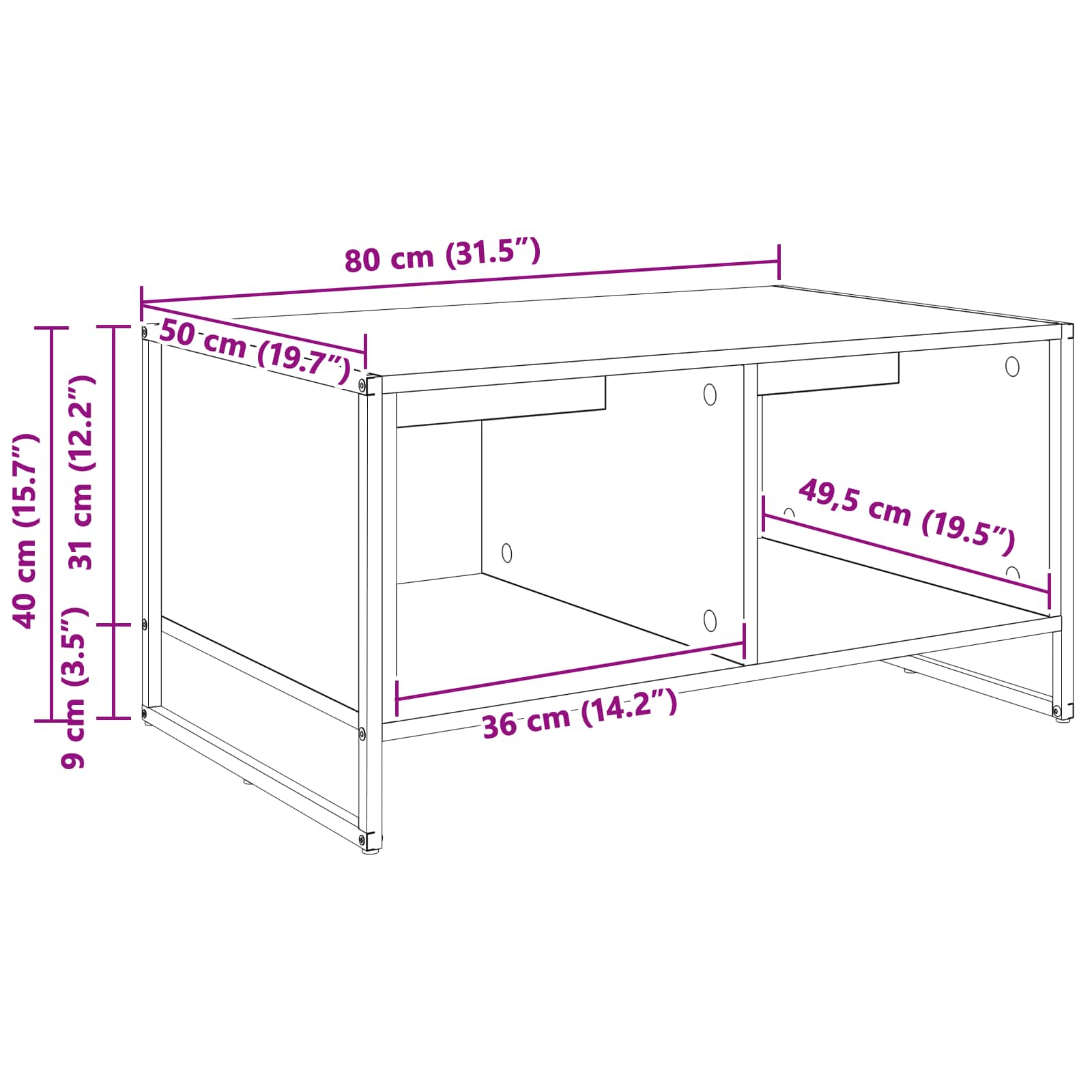 Couchtisch Graues Sonoma 80 x 50 x 40 cm Holzwerkstoff