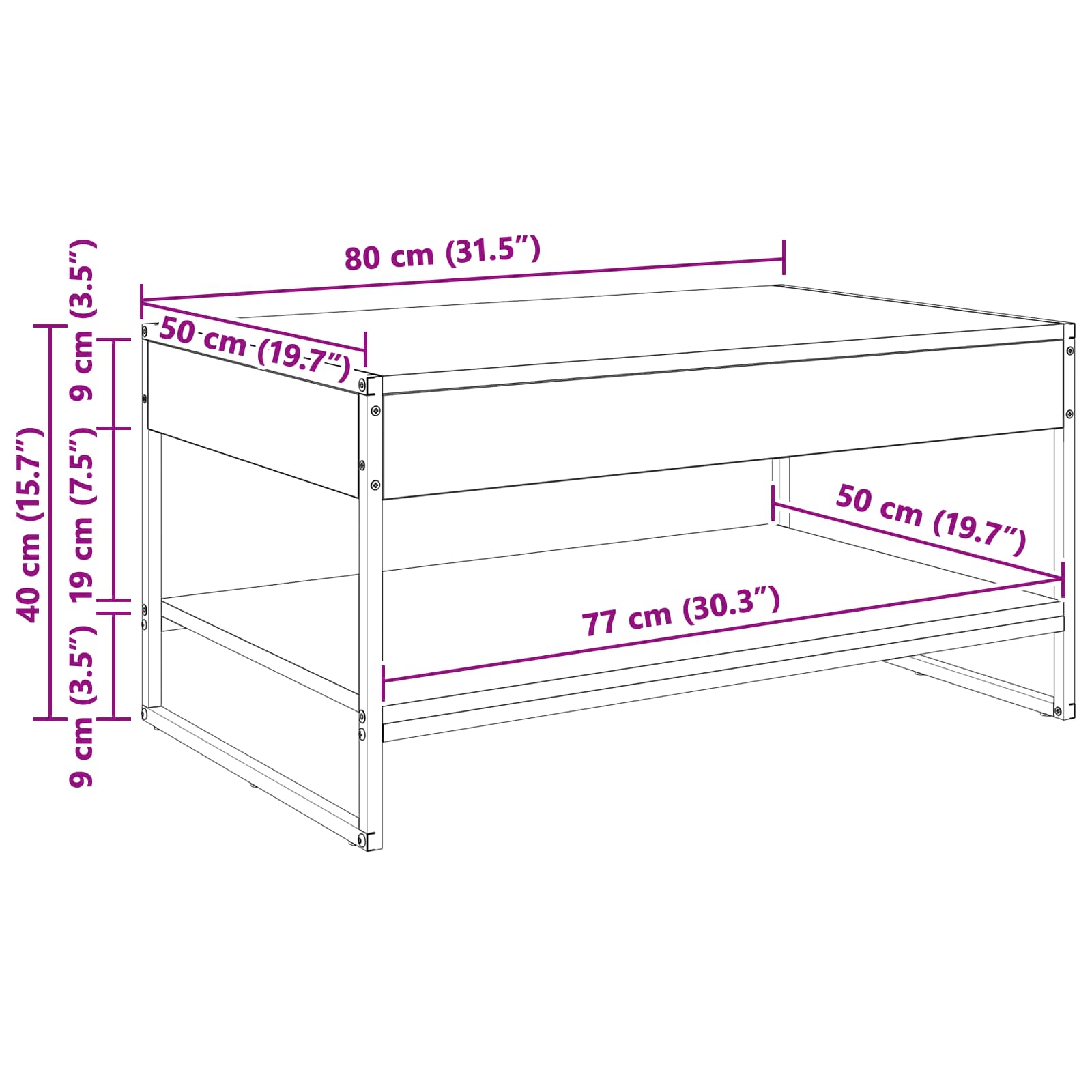 Couchtisch Sonoma 80 x 50 x 40 cm Holzwerkstoff