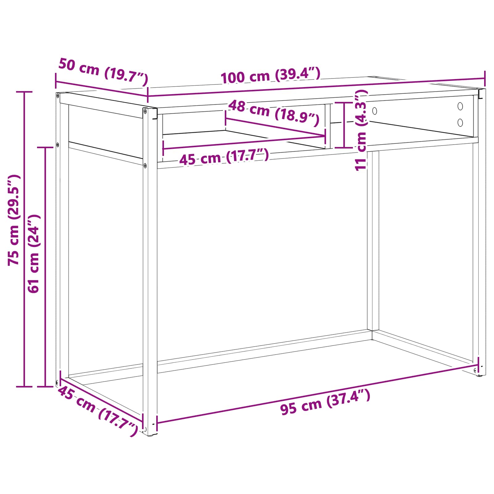 Schreibtisch mit Speicher Sonoma 100 x 50 x 75 cm Holzwerkstoff