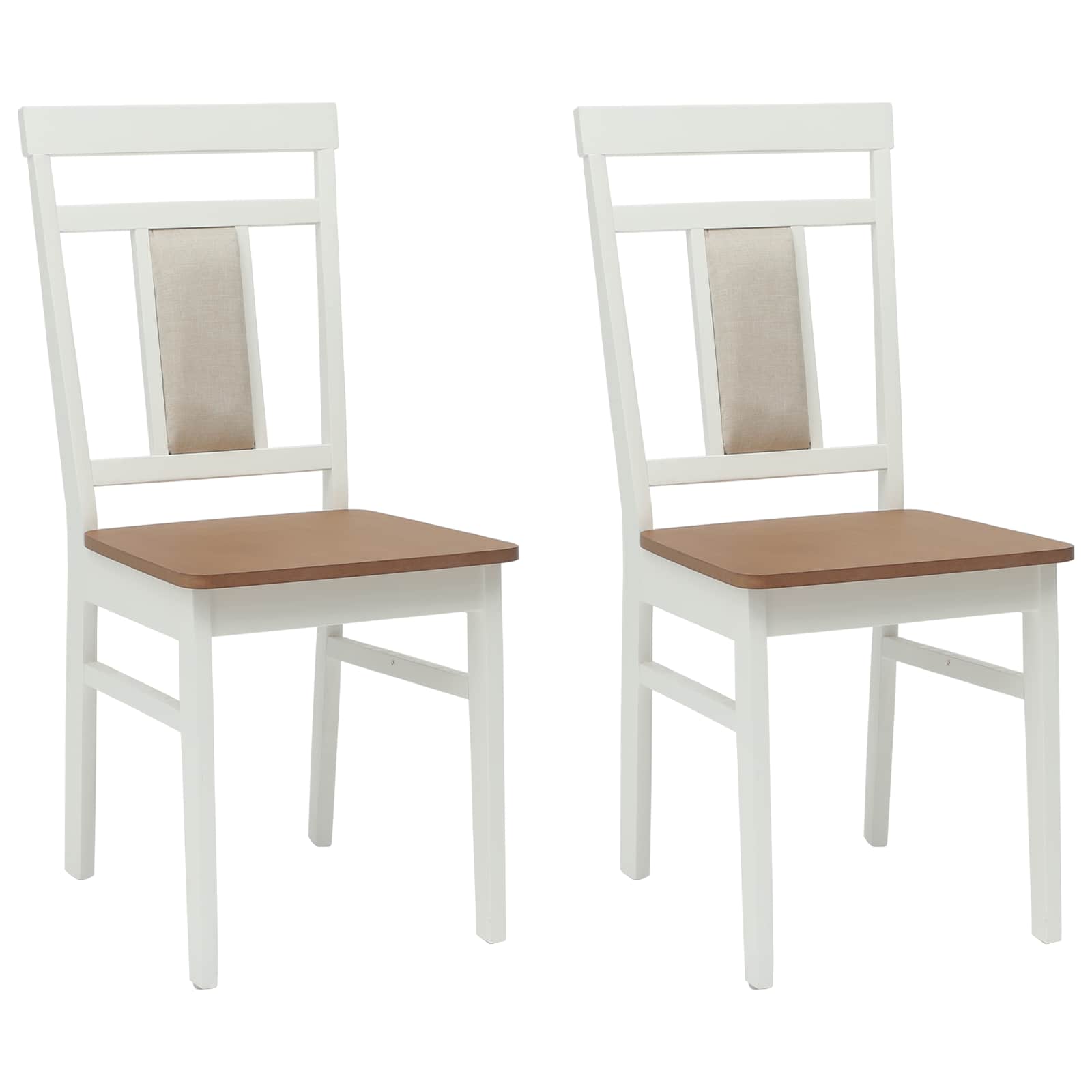 Esszimmerstuhl 2 pcs Weiß und Natur Massives Gummiholz