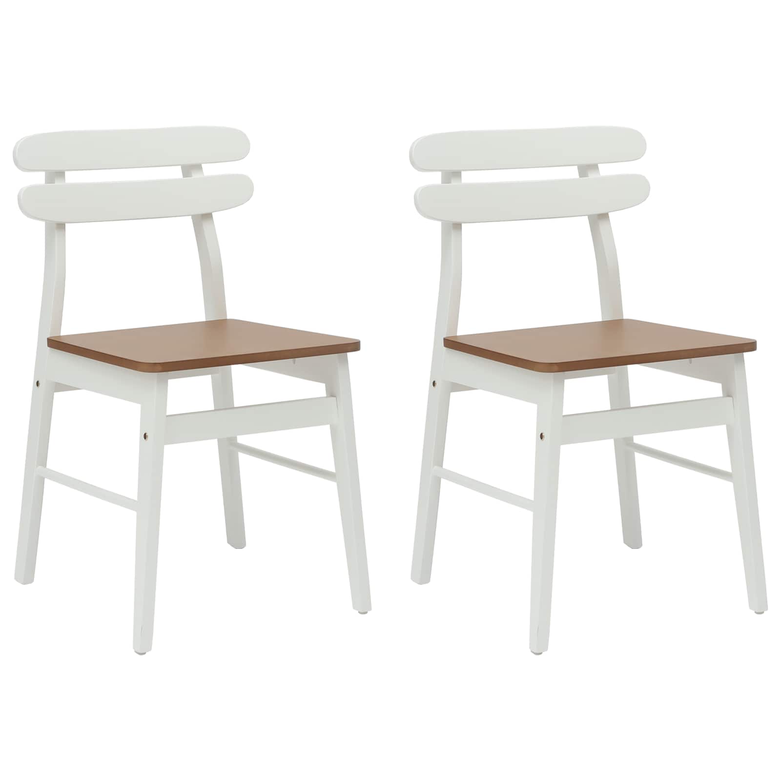 Esszimmerstuhl 2 pcs Weiß und Natur Massives Gummiholz