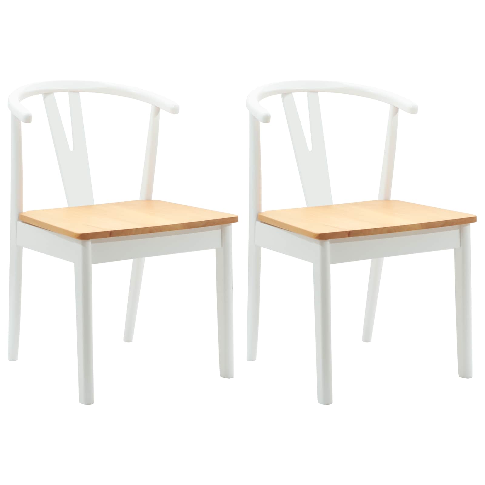 Esszimmerstuhl 2 pcs Weiß und Natur Massives Gummiholz