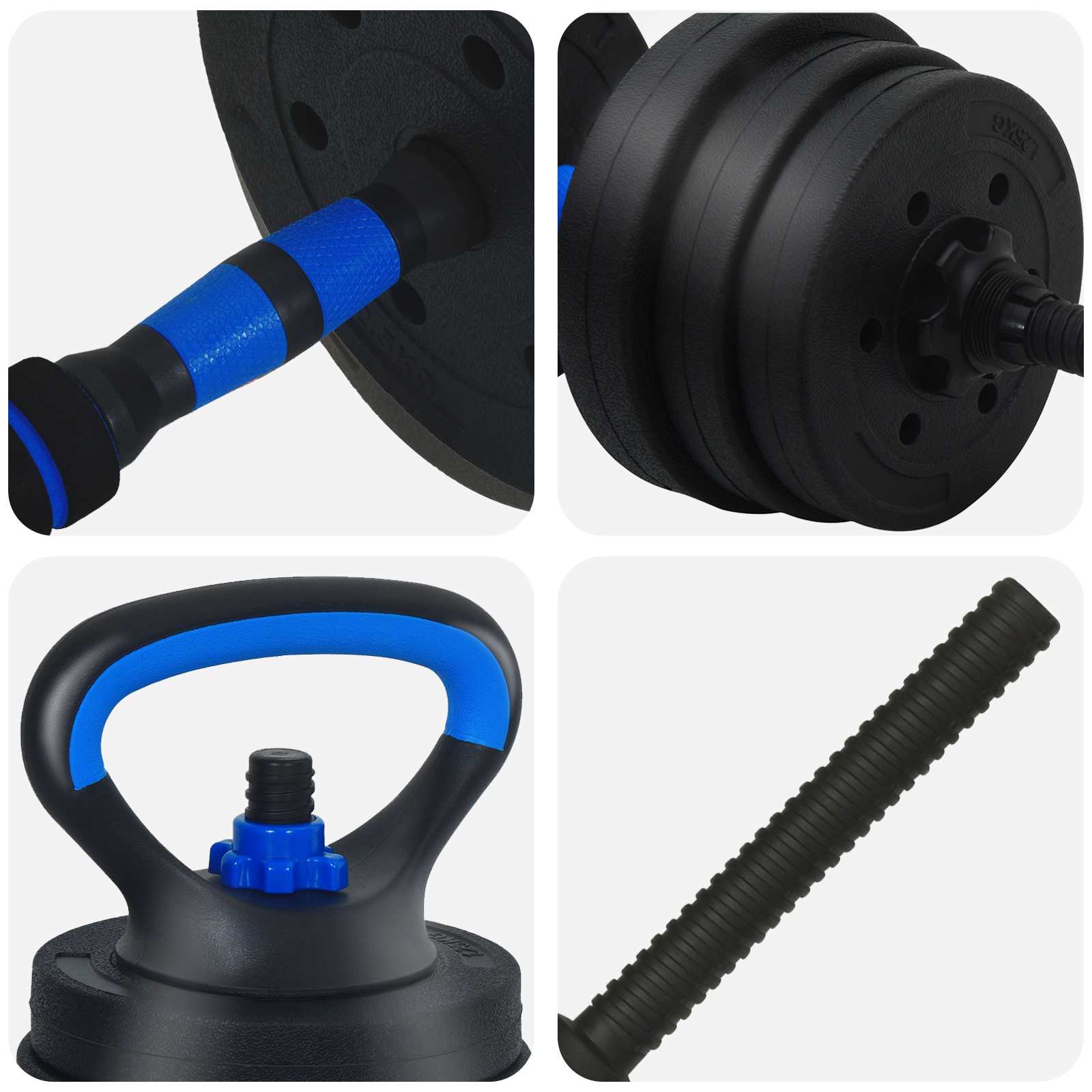 4-in-1 Kurzhantel Langhantel Kettlebell Set 20 kg