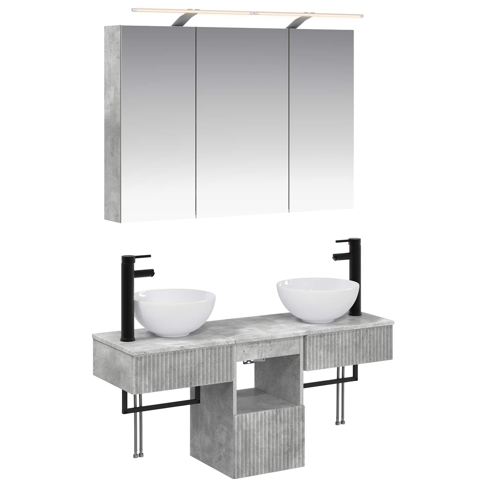 Badezimmerschrank-Set 4 pcs Betongrau 100 x 14,5 x 70 cm
