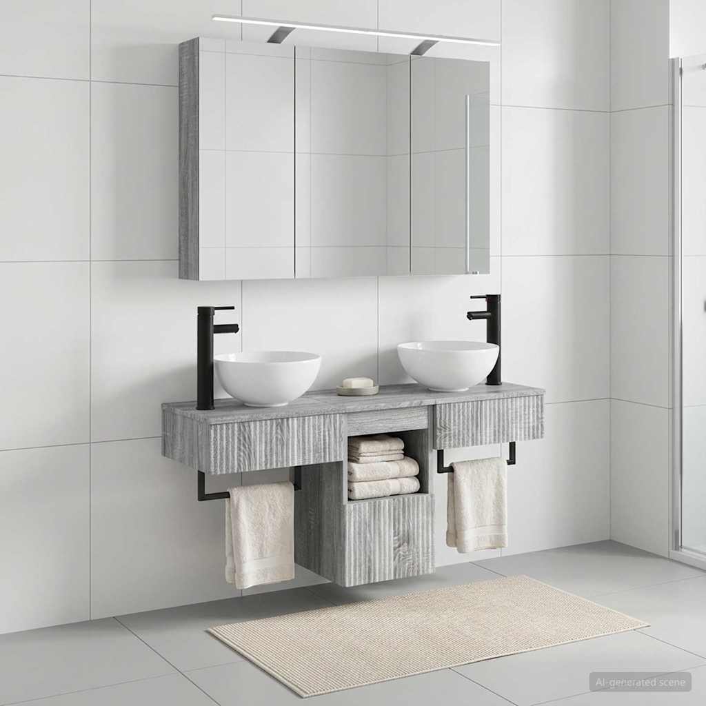 Badezimmerschrank-Set 4 pcs Grau Sonoma 100 x 14,5 x 70 cm