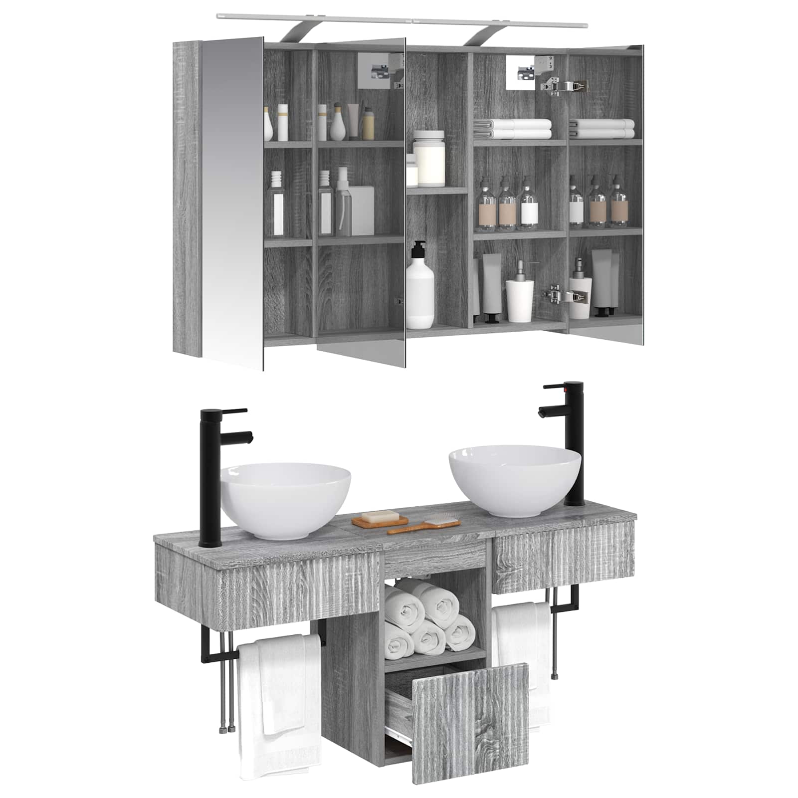 Badezimmerschrank-Set 4 pcs Grau Sonoma 100 x 14,5 x 70 cm