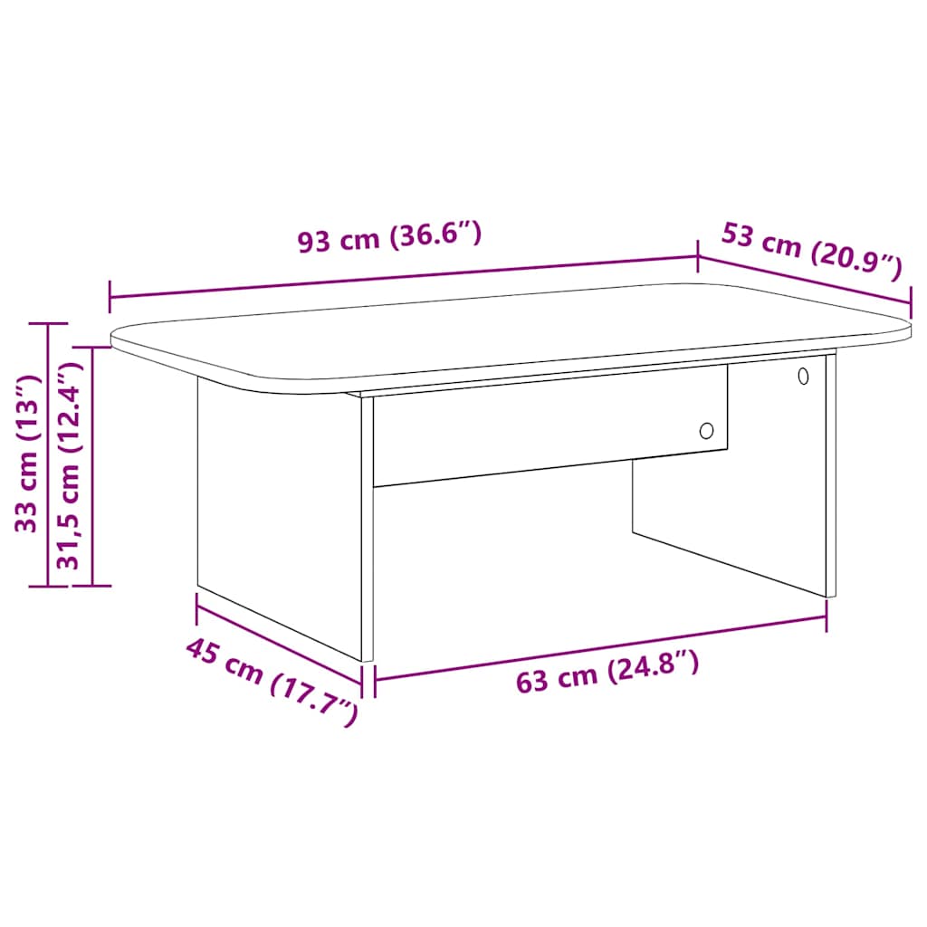 Couchtisch Graues Sonoma 93 x 53 x 33 cm Holzwerkstoff