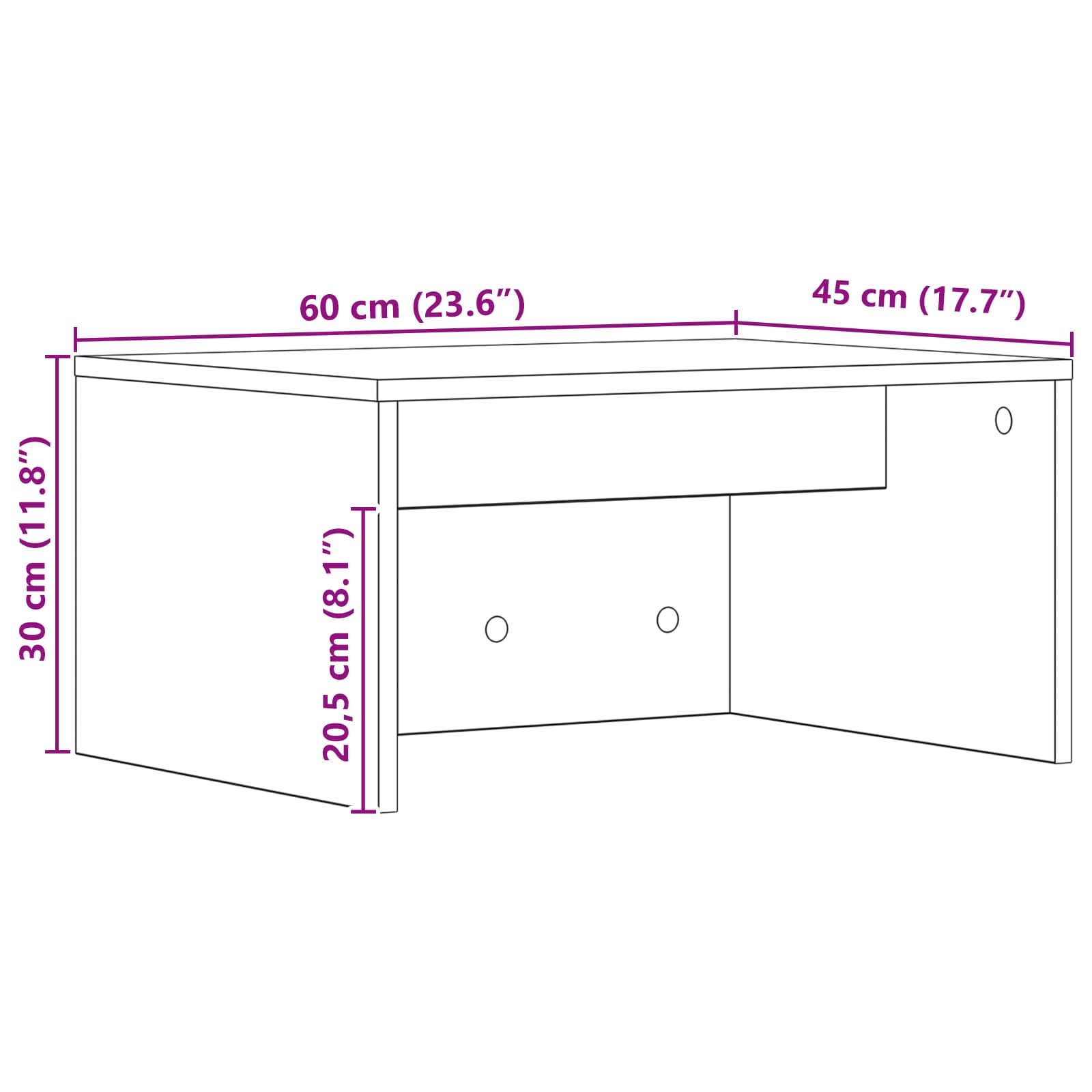 Wandtisch Wandmontiert Weiß 60 x 45 x 30 cm Holzwerkstoff