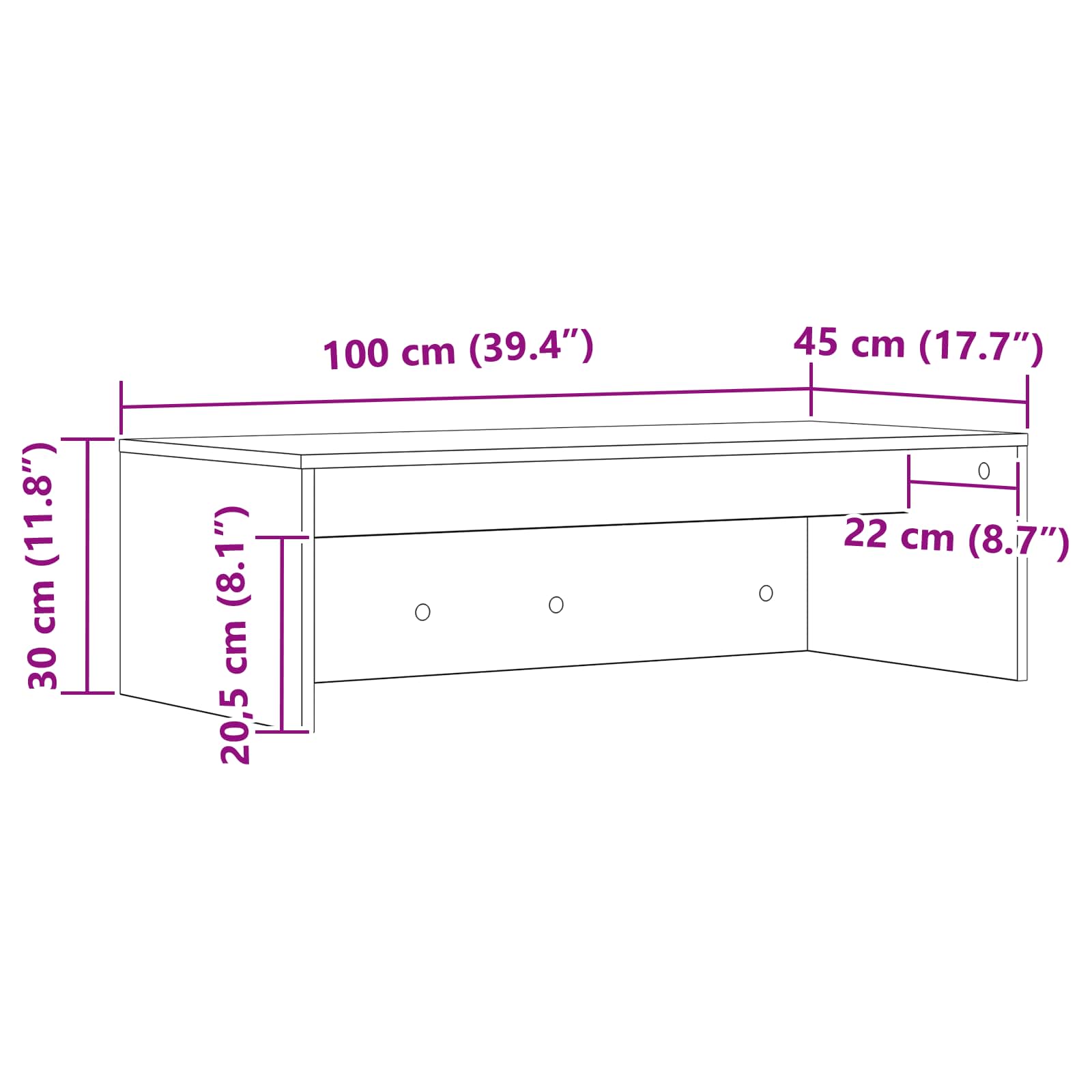 Wandtisch Wandmontiert Weiß 100 x 45 x 30 cm Holzwerkstoff