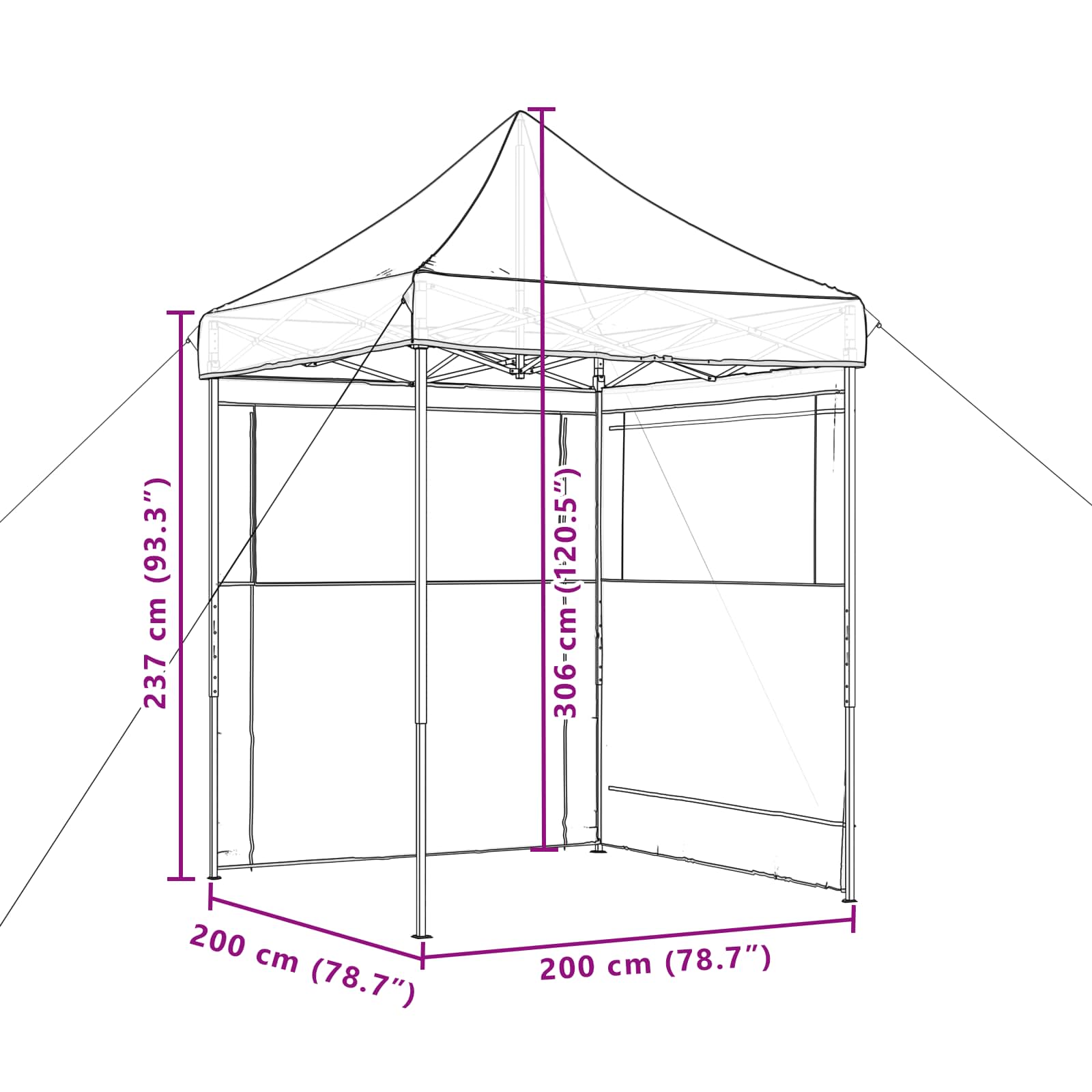 Party-Zelt Schwarz 200 x 200 x 306 cm Oxford-Stoff
