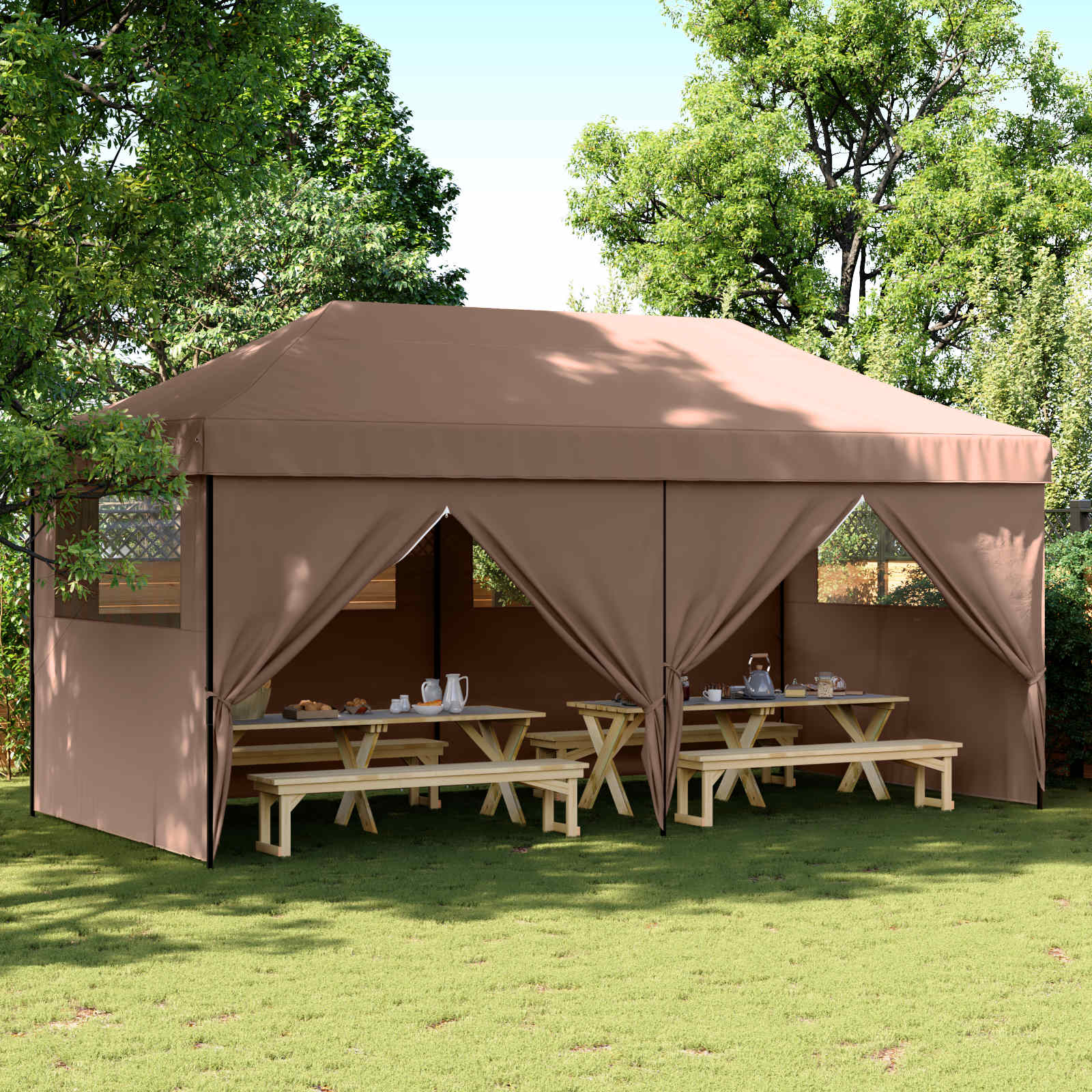 Party-Zelt Braun 292 x 580 x 315 cm Oxford-Stoff