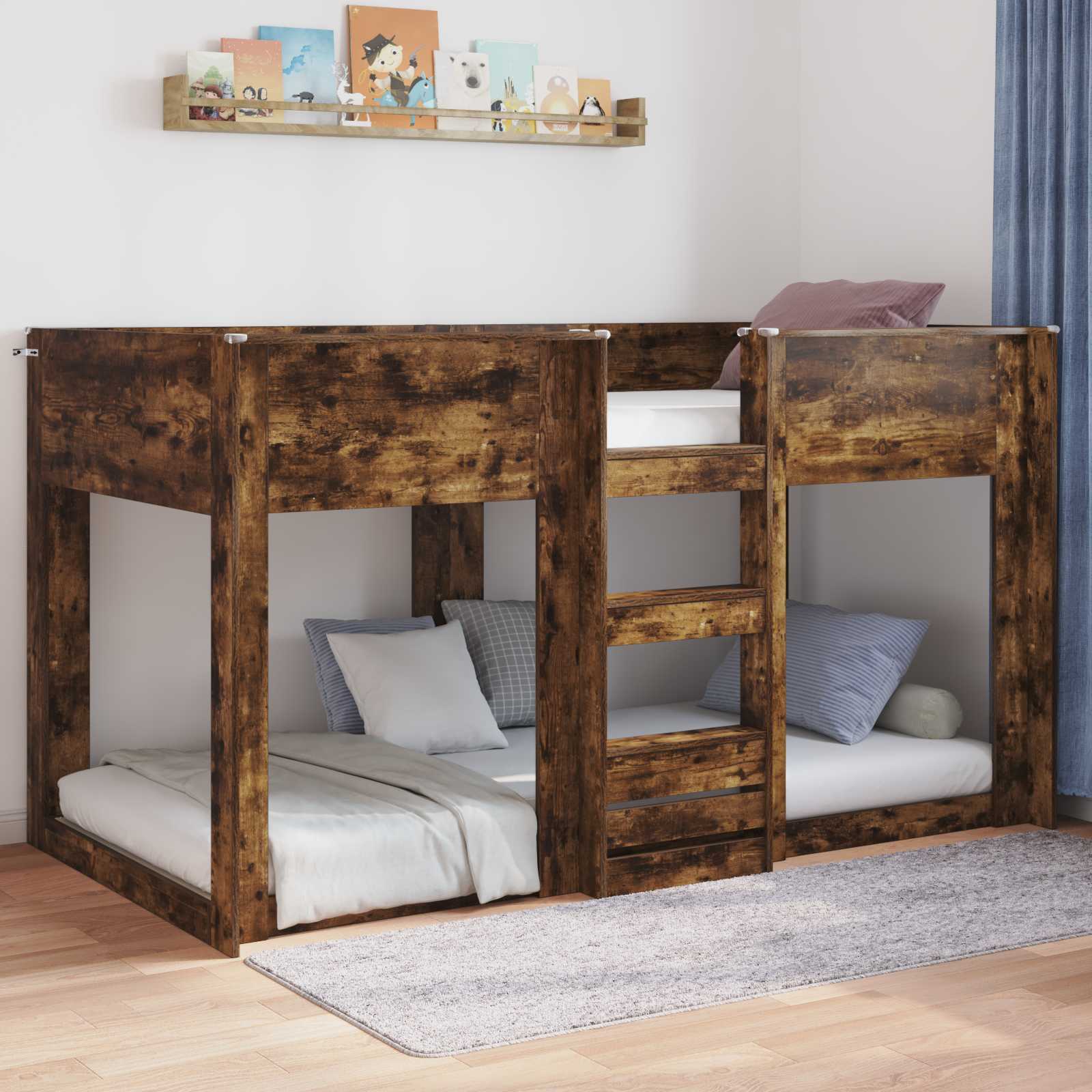Bodenbettrahmen Geräucherte Eiche 90 x 190 cm Holzwerkstoff