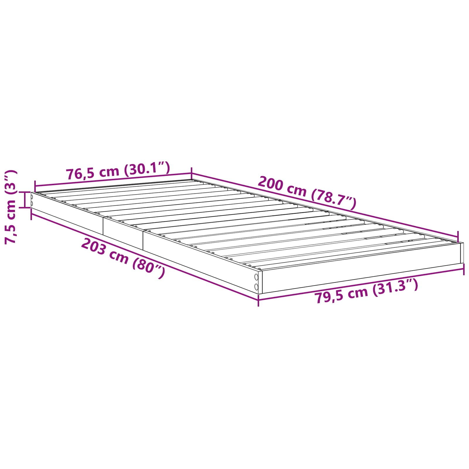 Bodenbettrahmen Altholz 80 x 200 cm Holzwerkstoff