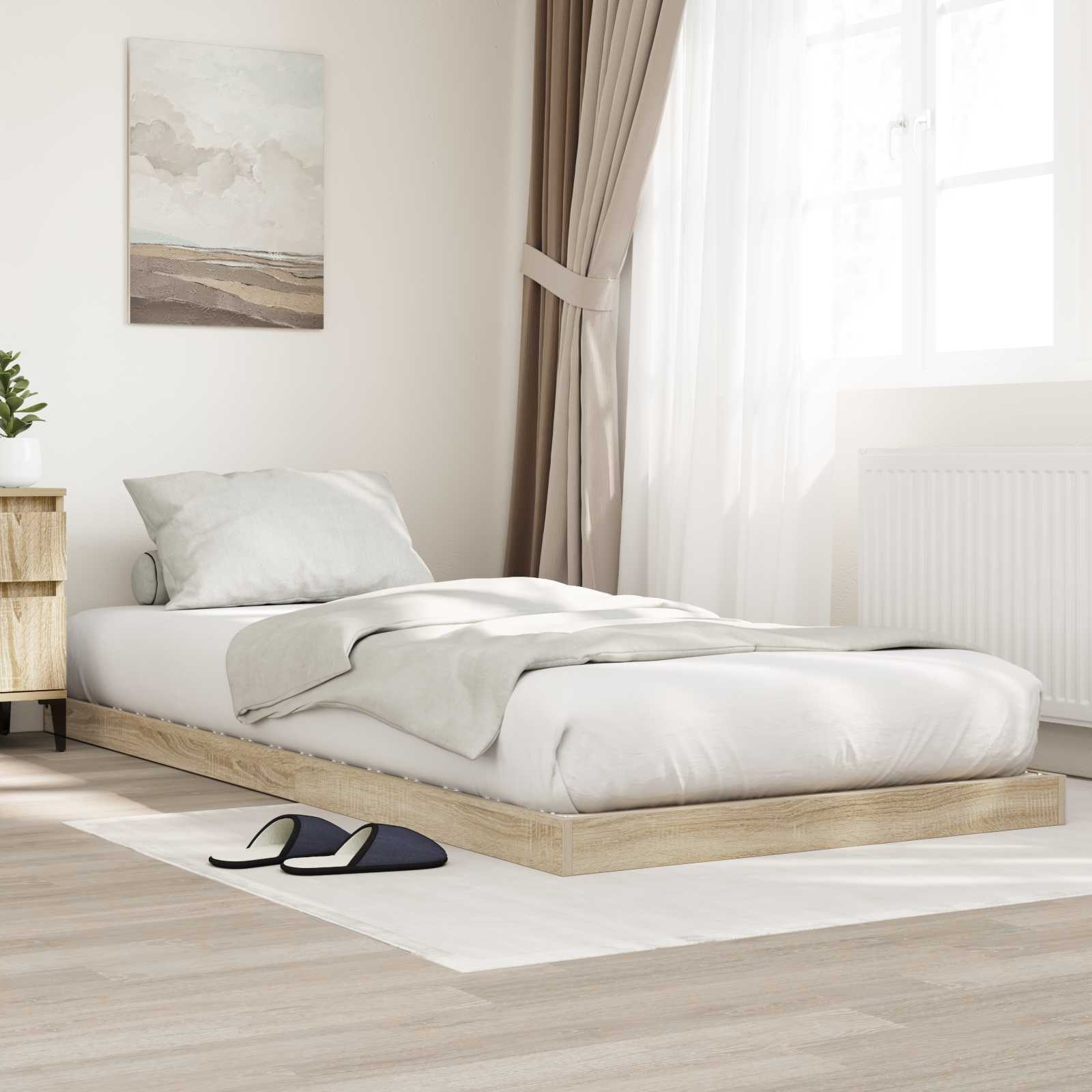 Bodenbettrahmen Sonoma-Eiche 90 x 200 cm Holzwerkstoff
