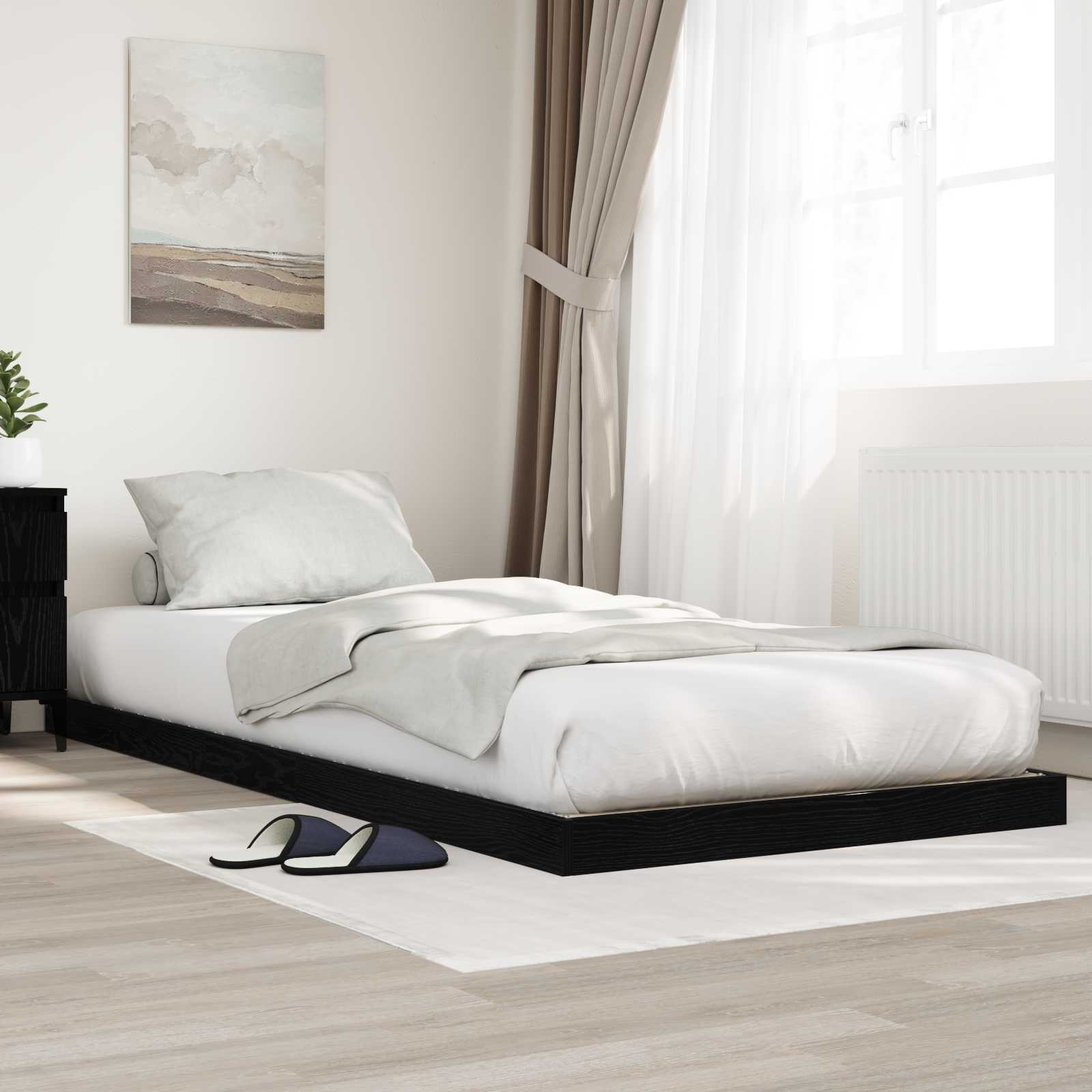 Bodenbettrahmen Schwarz Eichen-Optik 100 x 200 cm Holzwerkstoff