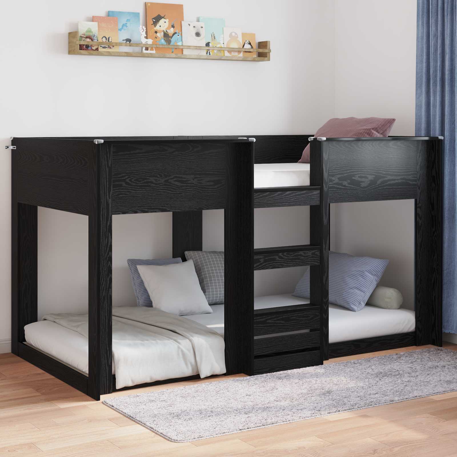 Bodenbettrahmen Schwarz Eichen-Optik 100 x 200 cm Holzwerkstoff