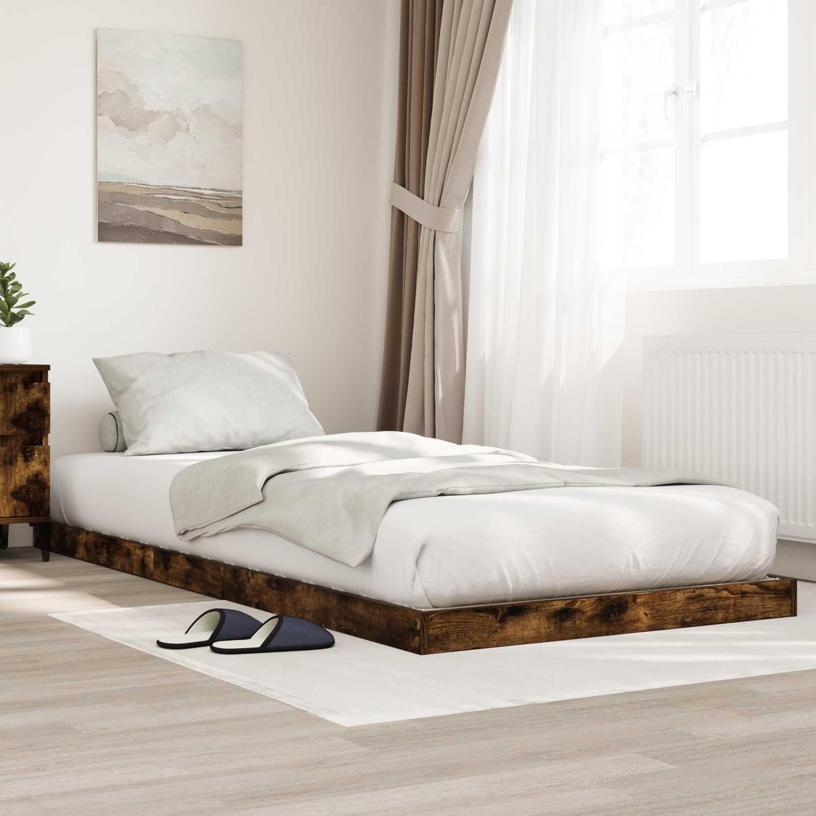 Bodenbettrahmen Geräucherte Eiche 100 x 200 cm Holzwerkstoff