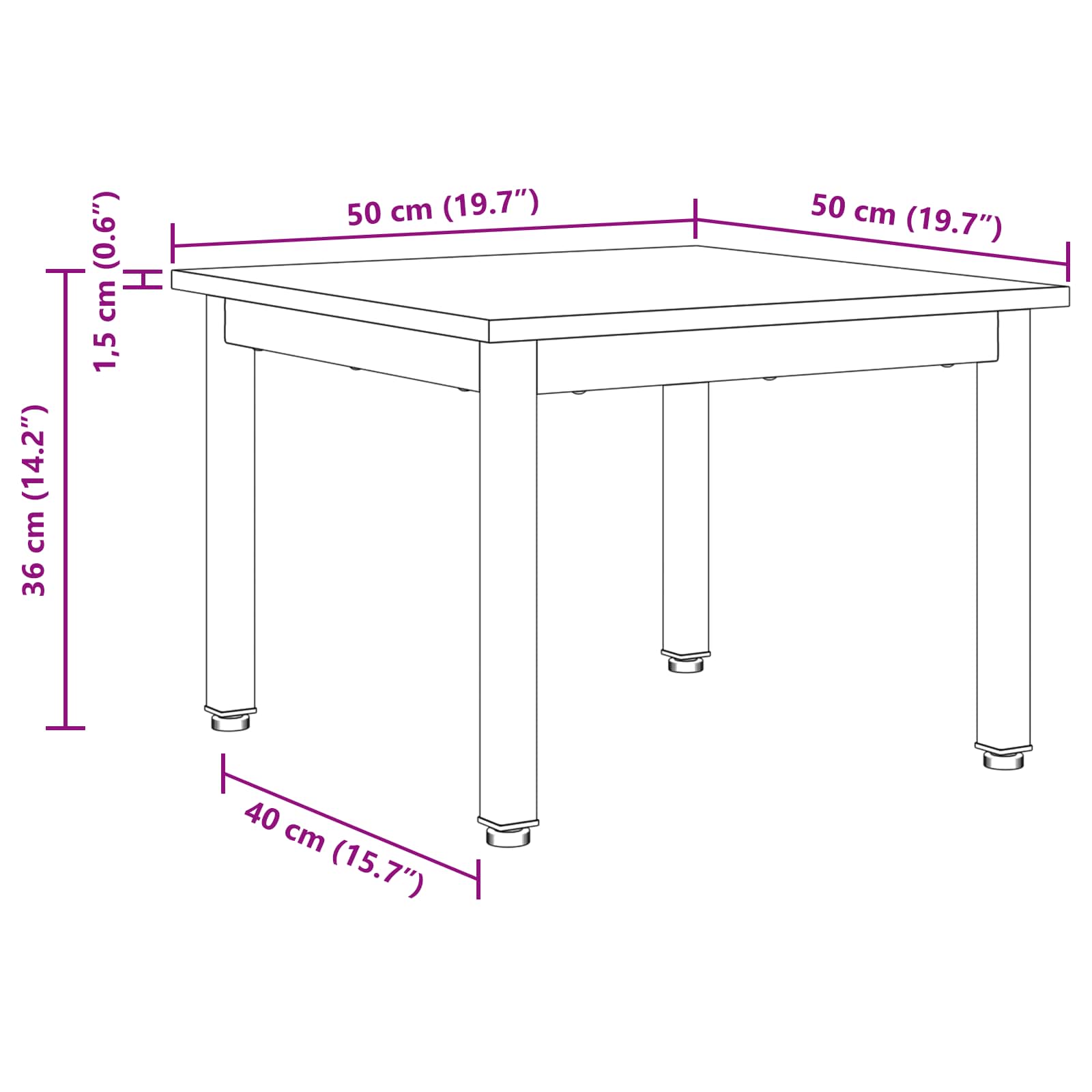 Couchtisch Schwarz Eichen-Optik 50 x 50 x 36 cm Holzwerkstoff