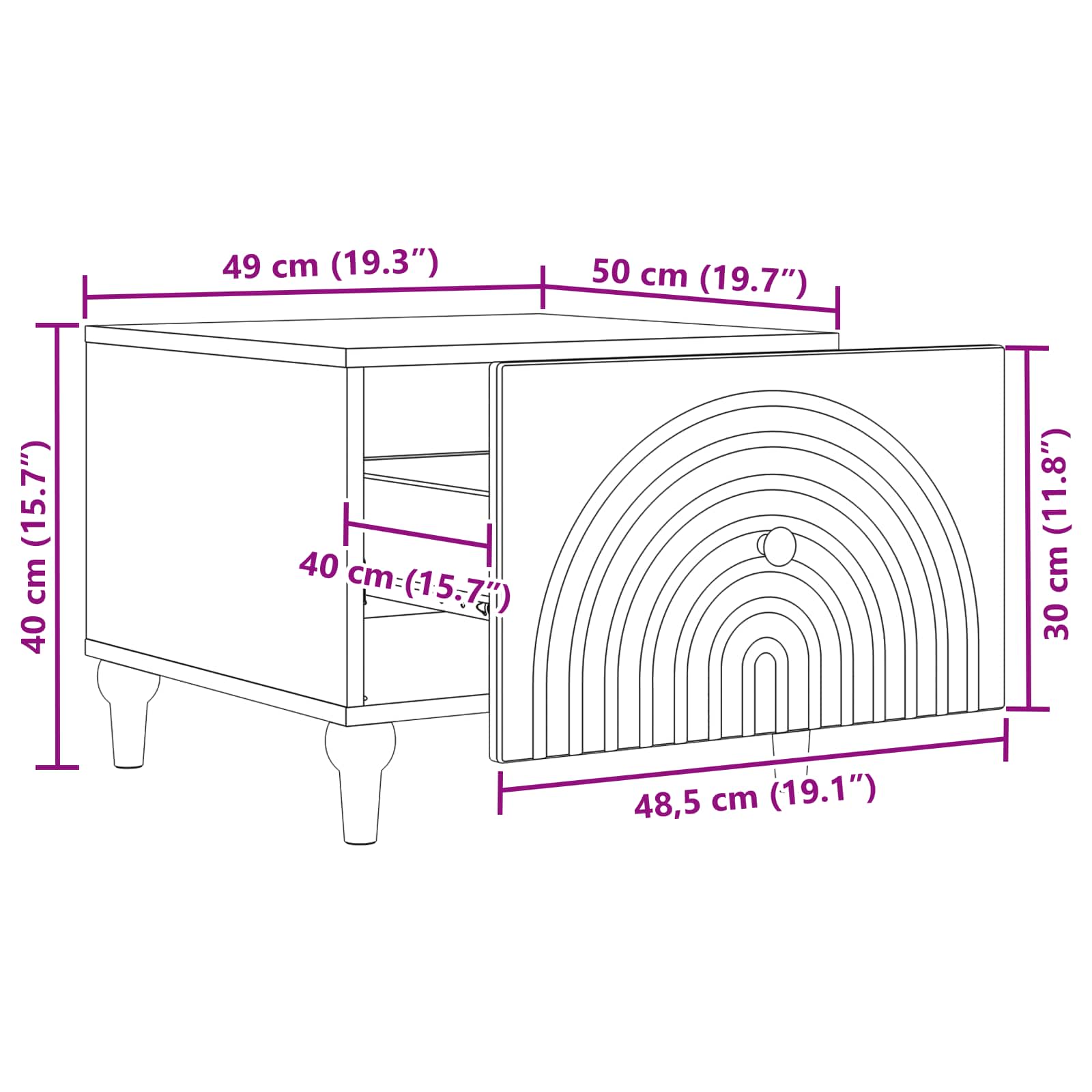 Couchtisch mit Schubladen Altholz 49 x 50 x 40 cm Holzwerkstoff