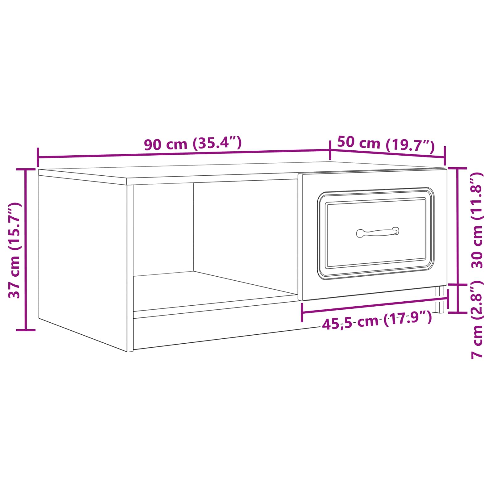 Couchtisch Sonoma-Eiche 90 x 50 x 37 cm Holzwerkstoff