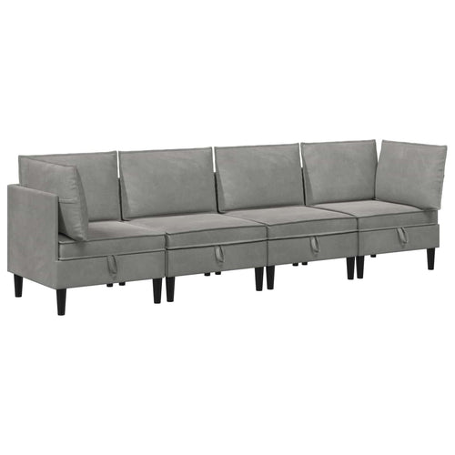 Wohnzimmergarnitur mit Kissen mit Speicher 4 pcs Hellgrau Samt