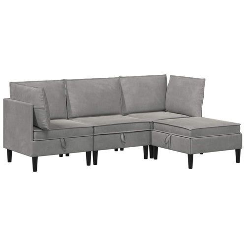 Wohnzimmergarnitur mit Kissen mit Speicher 4 pcs Hellgrau Samt