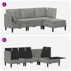 Wohnzimmergarnitur mit Kissen mit Speicher 4 pcs Hellgrau Samt