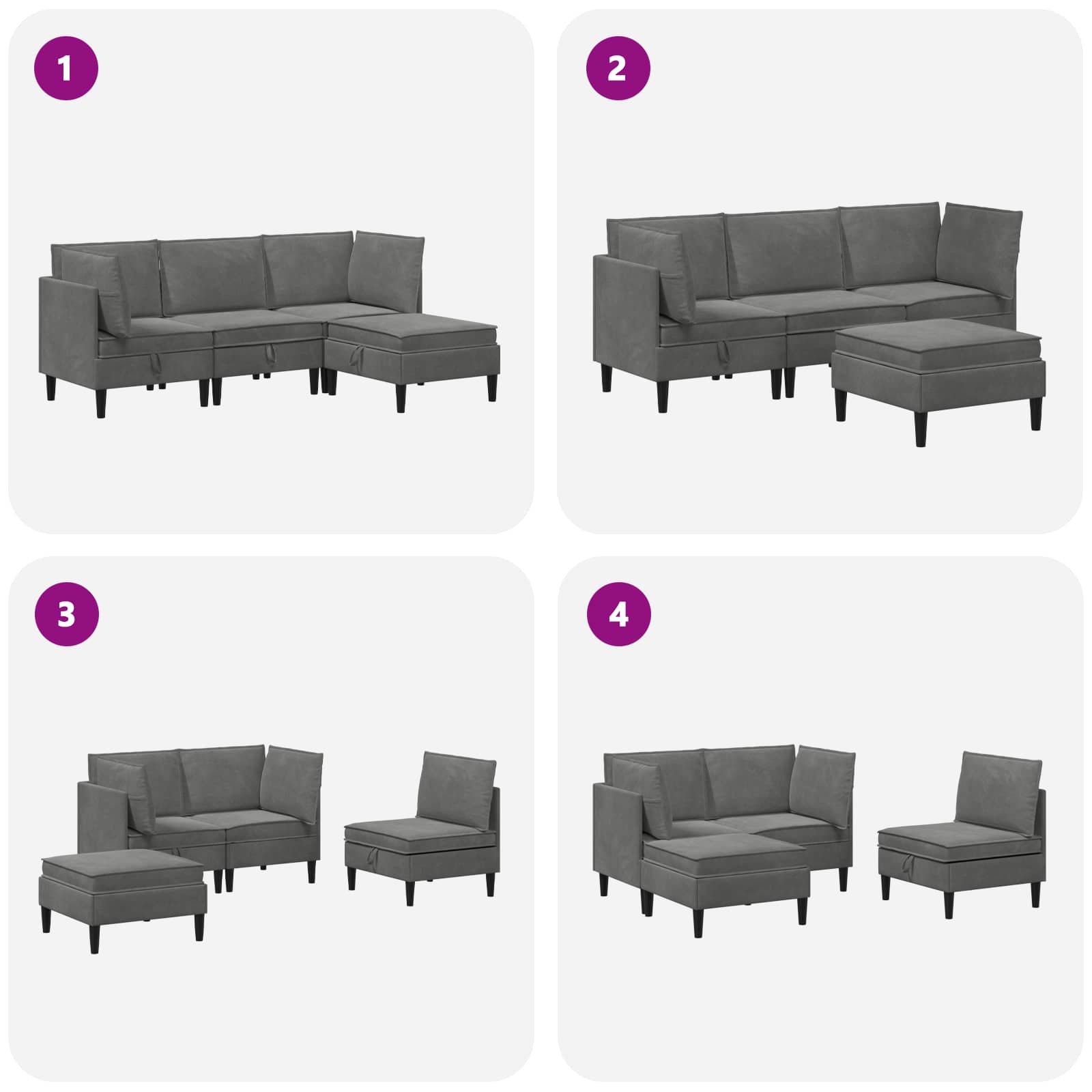 Wohnzimmergarnitur mit Kissen 4 pcs Dunkelgrau Samt
