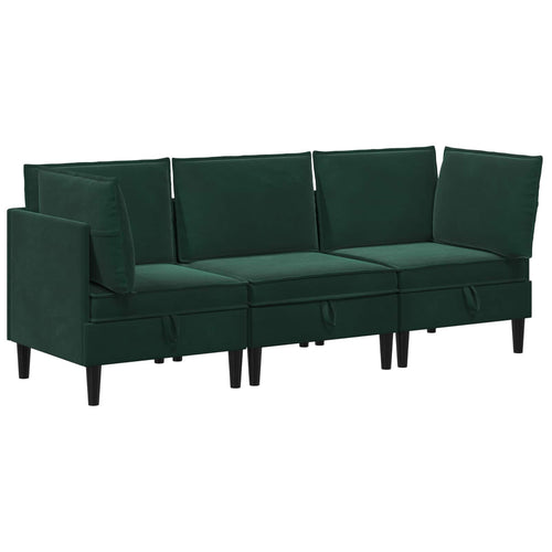 Wohnzimmergarnitur mit Kissen 3 pcs Dunkelgrün Samt