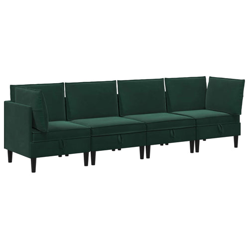 Wohnzimmergarnitur mit Kissen 4 pcs Dunkelgrün Samt