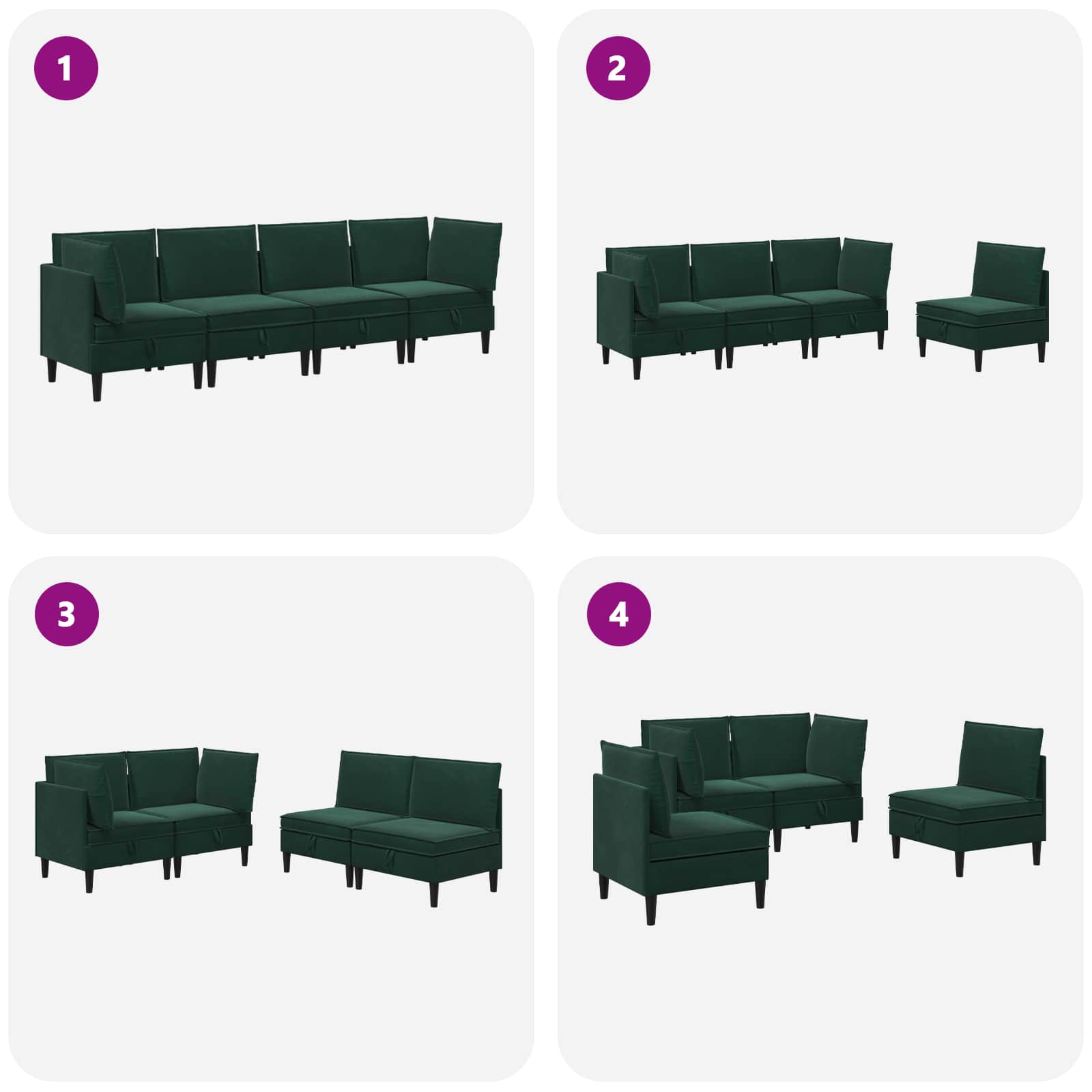 Wohnzimmergarnitur mit Kissen 4 pcs Dunkelgrün Samt