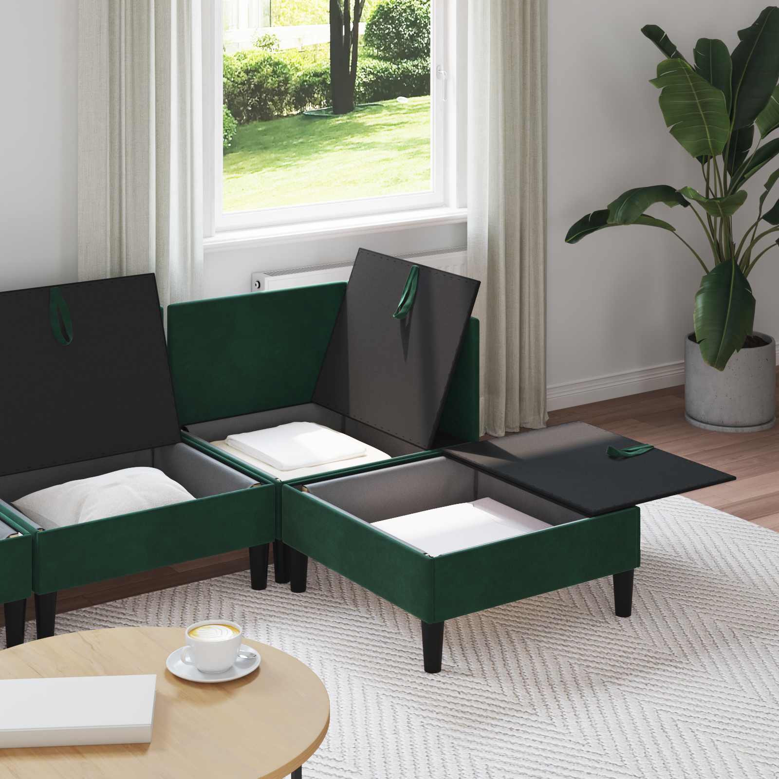 Wohnzimmergarnitur mit Kissen 4 pcs Dunkelgrün Samt