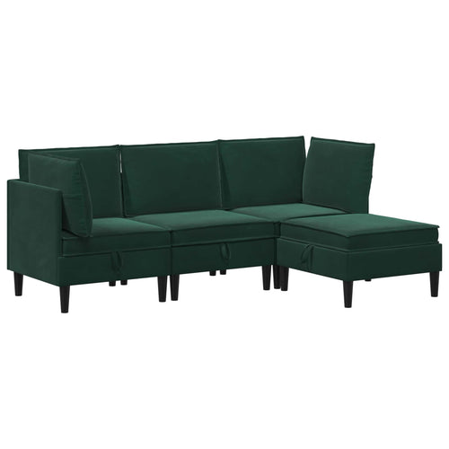 Wohnzimmergarnitur mit Kissen 4 pcs Dunkelgrün Samt