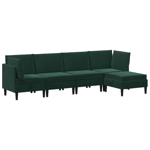 Wohnzimmergarnitur mit Kissen 5 pcs Dunkelgrün Samt
