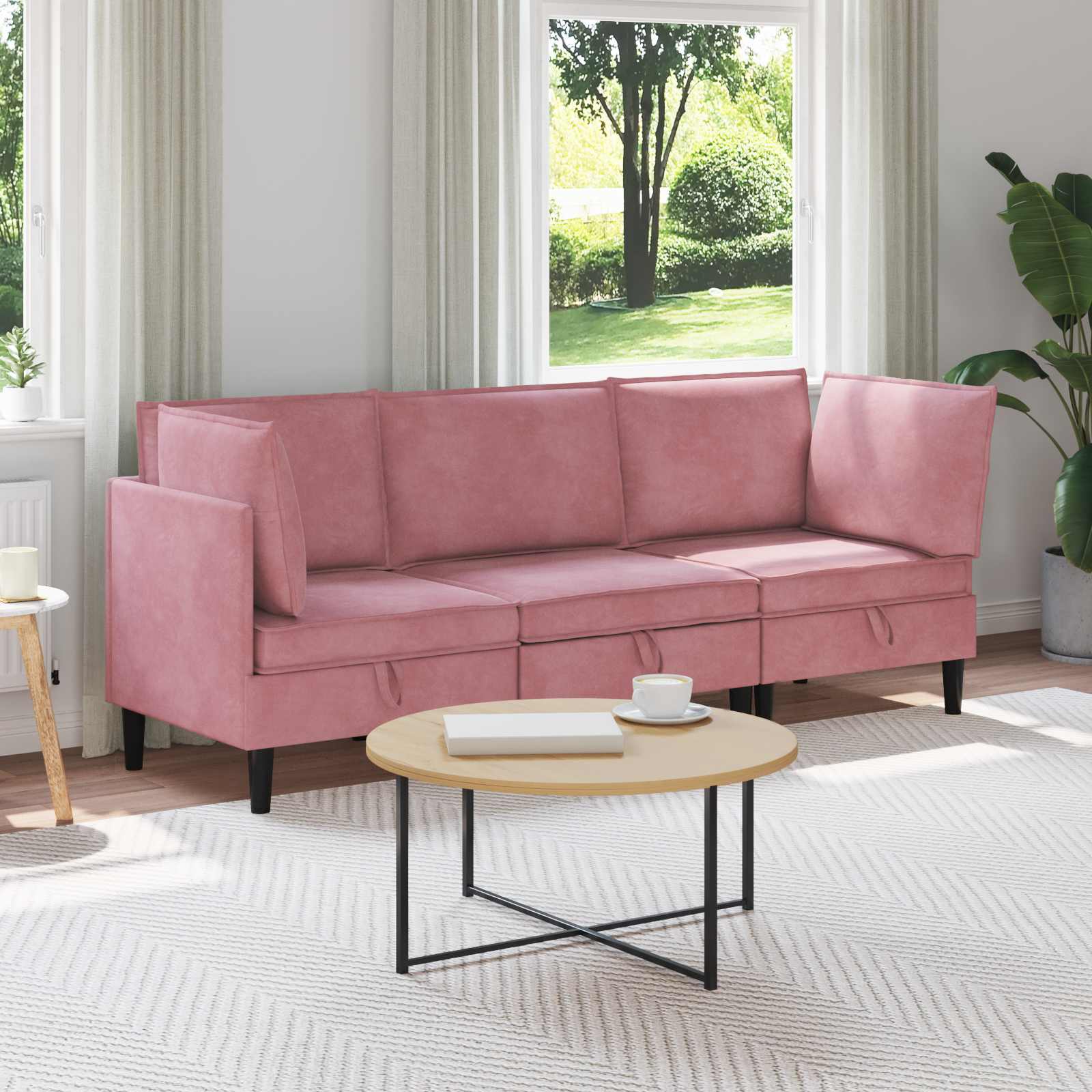 Wohnzimmergarnitur mit Kissen mit Speicher 3 pcs Rosa Samt