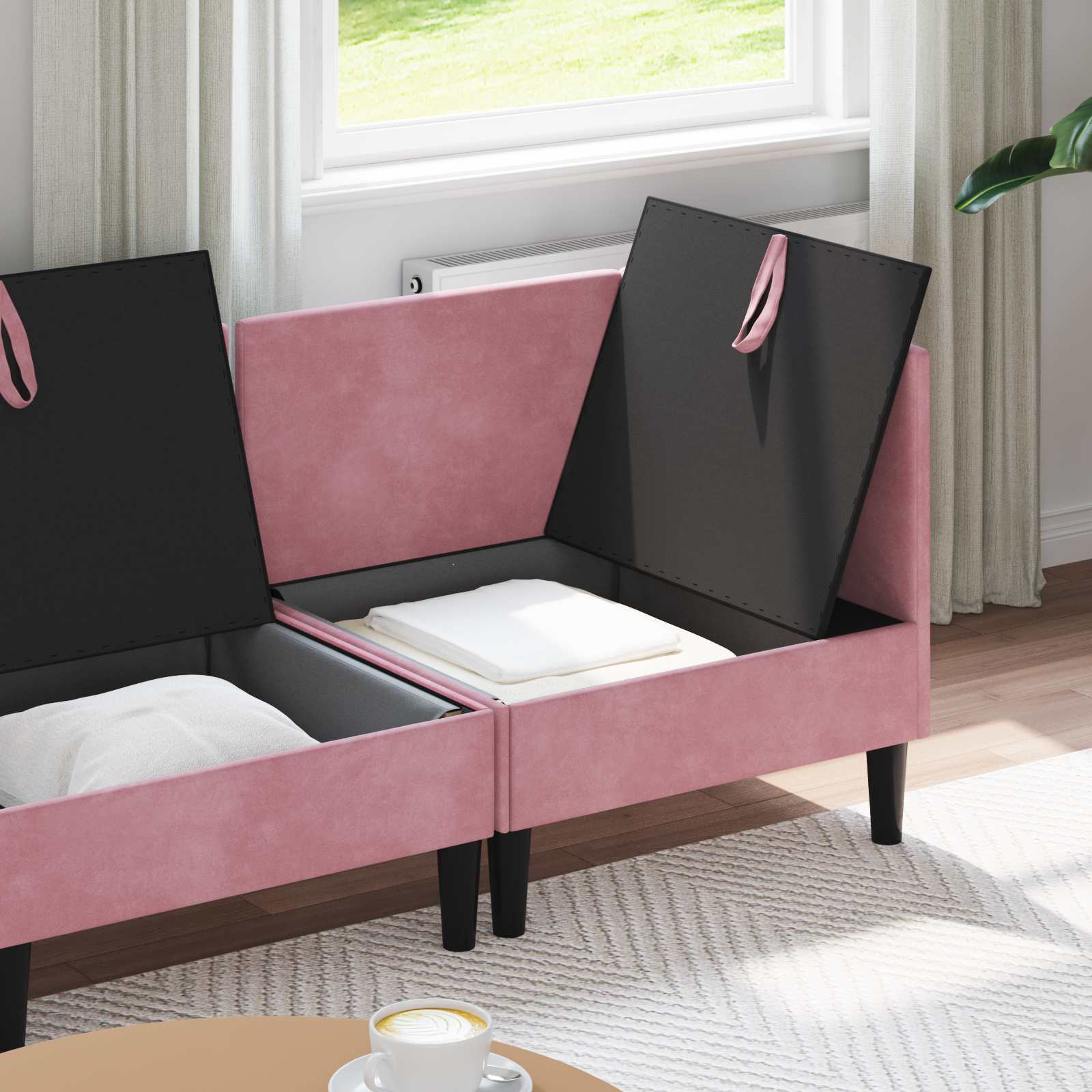 Wohnzimmergarnitur mit Kissen mit Speicher 3 pcs Rosa Samt