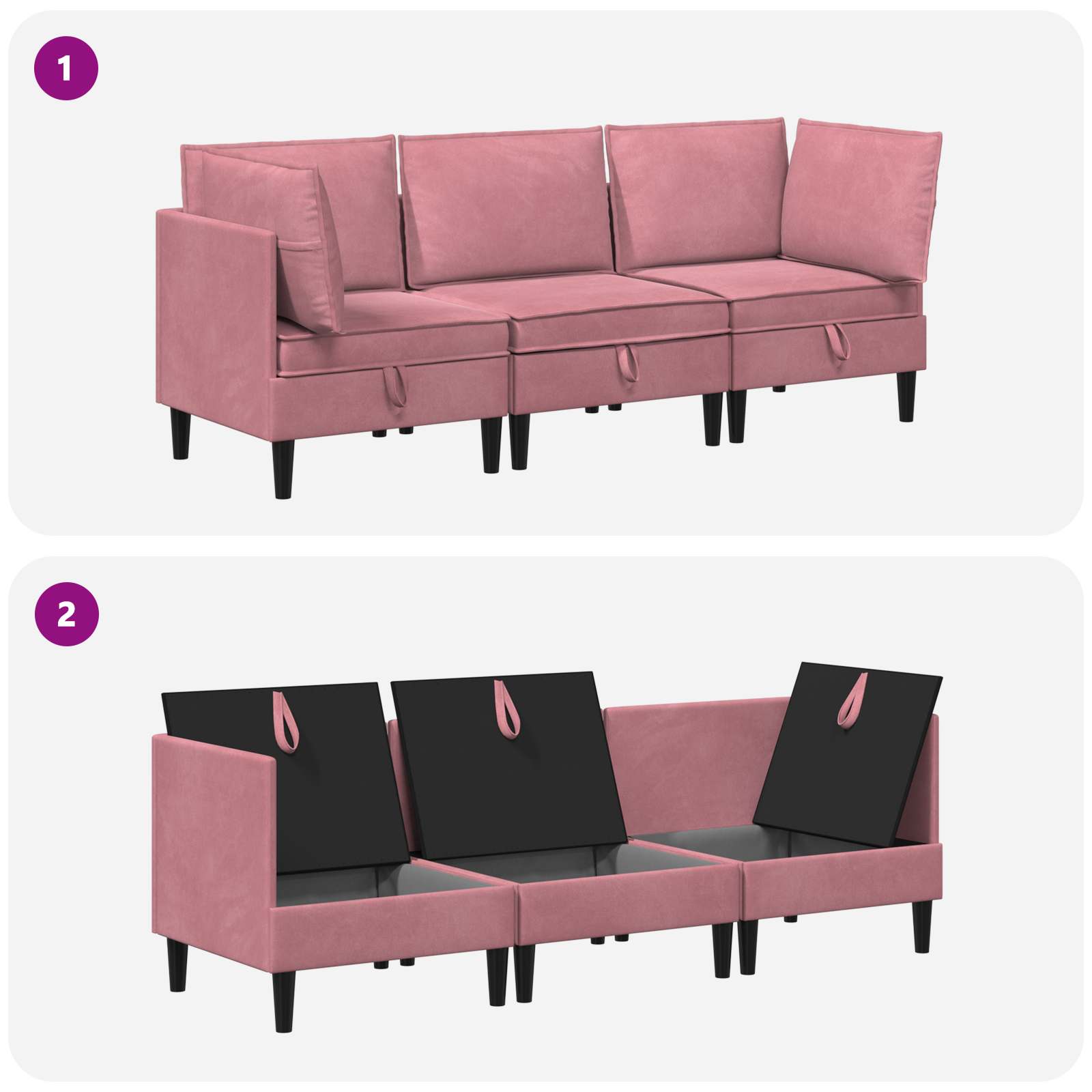 Wohnzimmergarnitur mit Kissen mit Speicher 3 pcs Rosa Samt