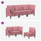 Wohnzimmergarnitur mit Kissen mit Speicher 3 pcs Rosa Samt