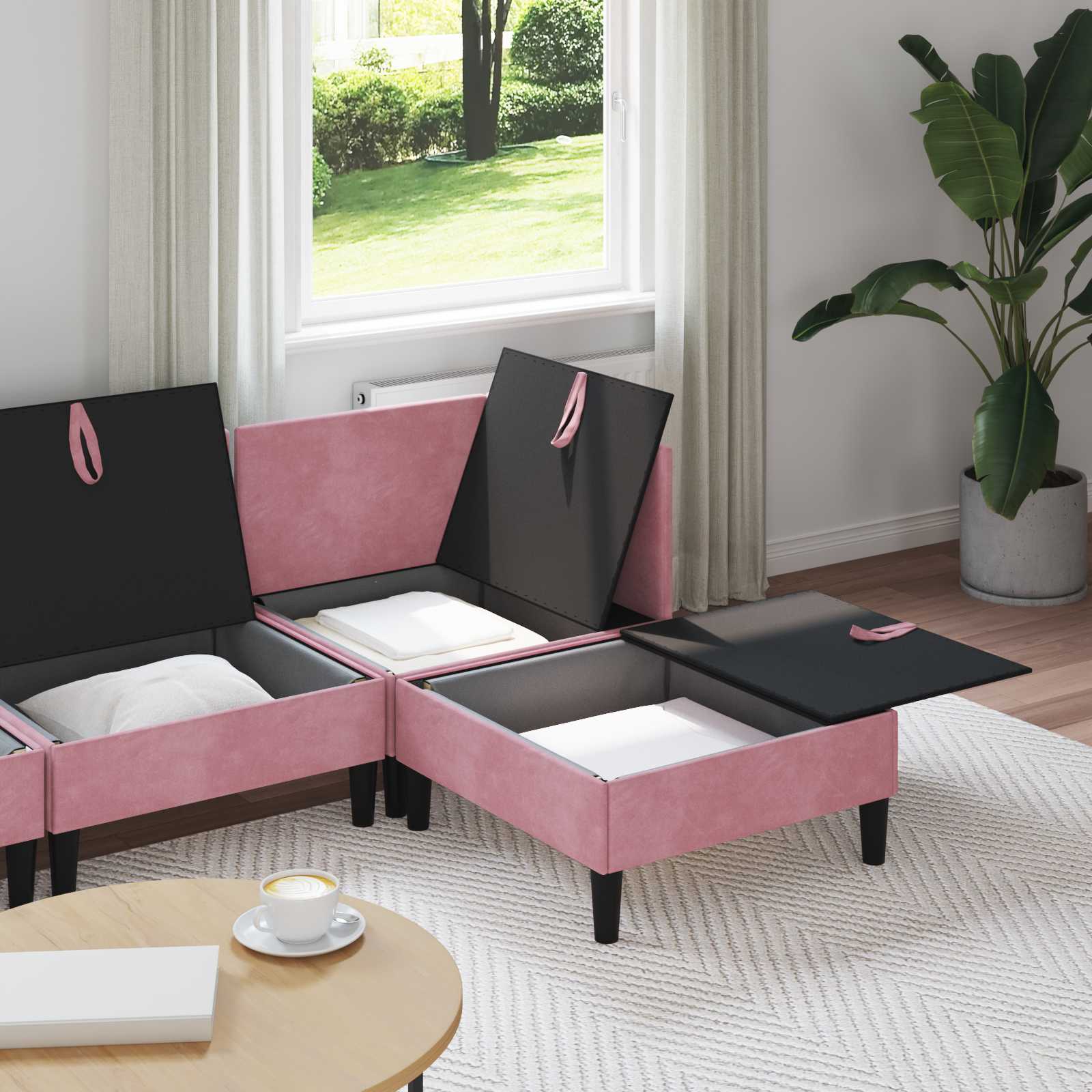 Wohnzimmergarnitur mit Kissen mit Speicher 4 pcs Rosa Samt