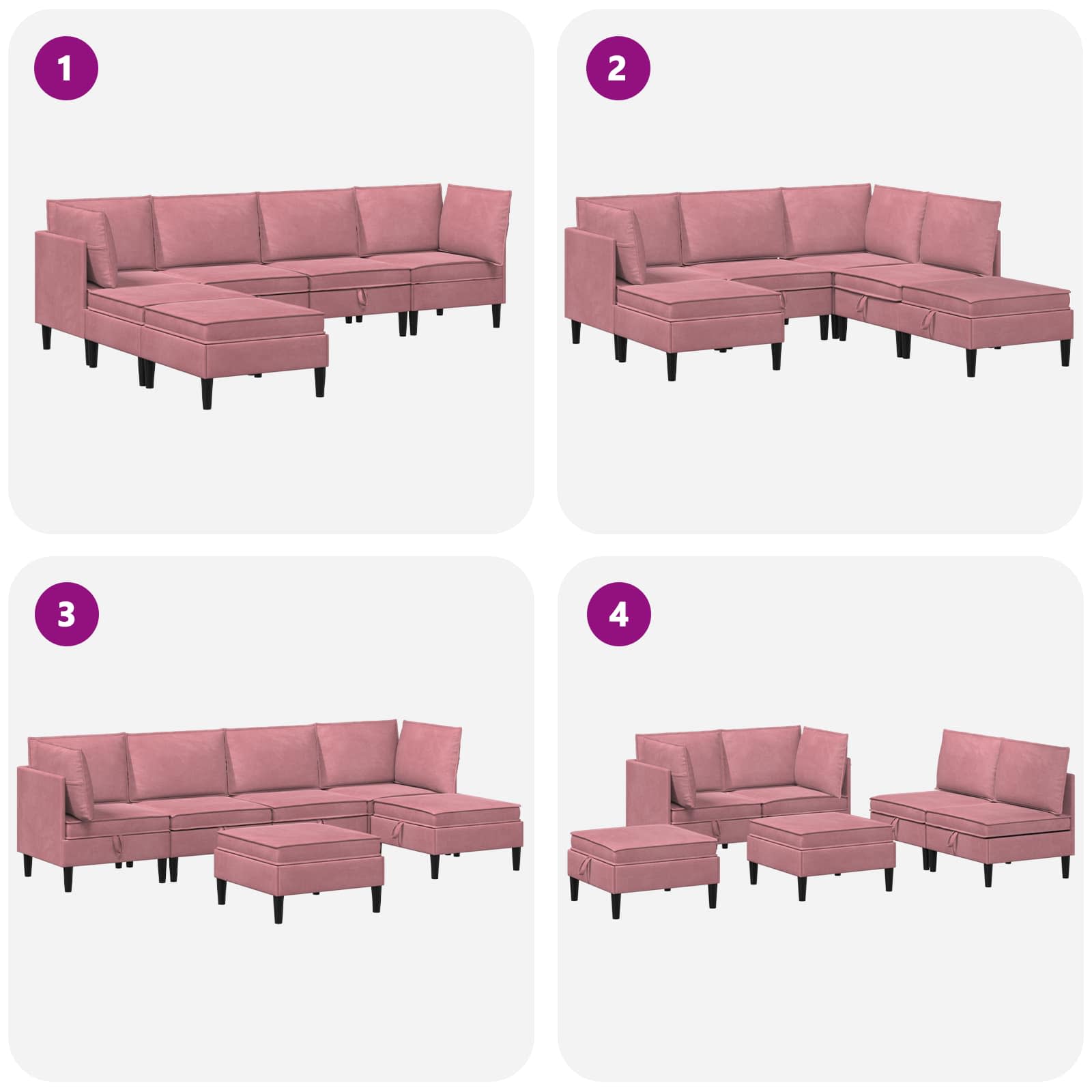 Wohnzimmergarnitur mit Kissen mit Speicher 6 pcs Rosa Samt
