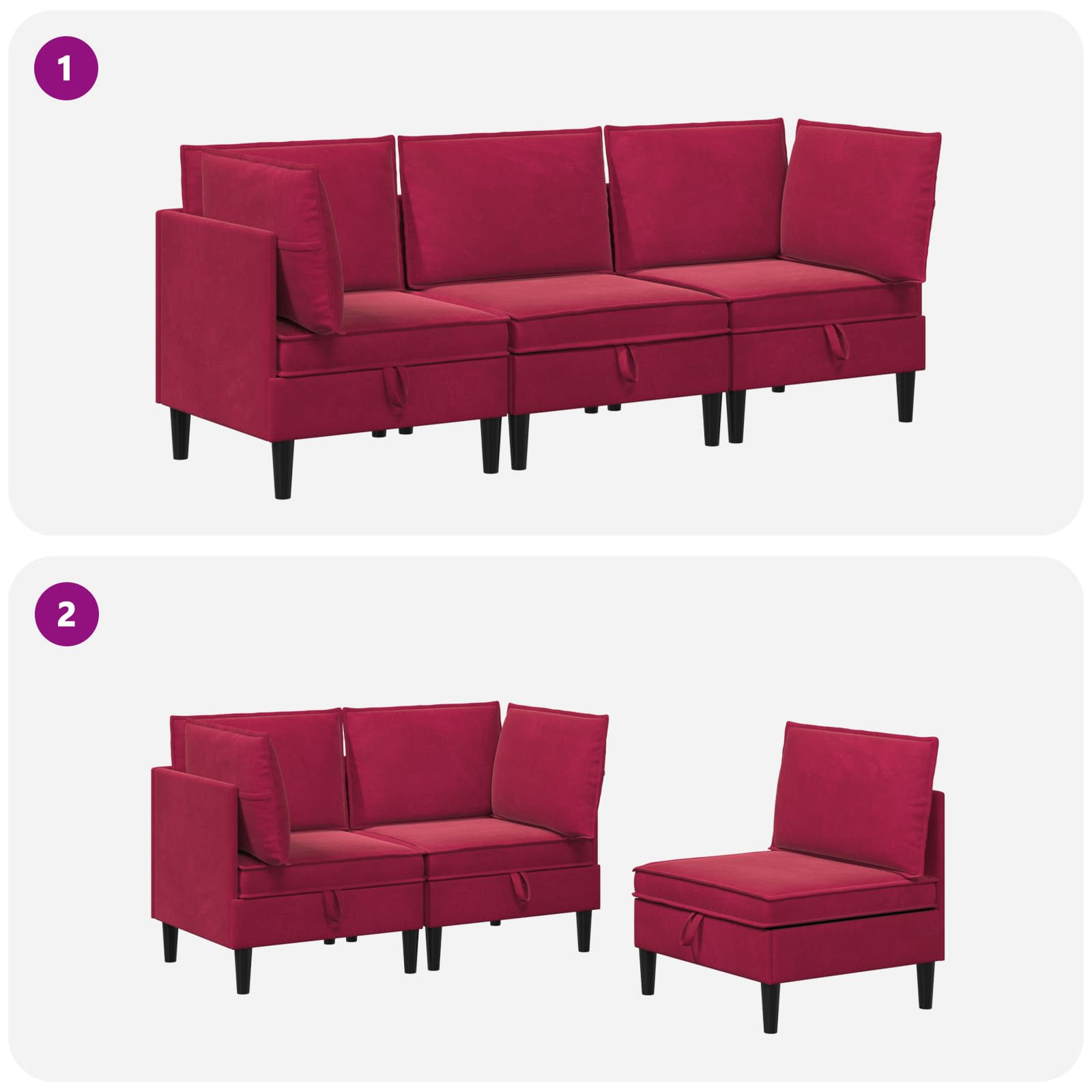 Wohnzimmergarnitur mit Kissen mit Speicher 3 pcs Weinrot Samt