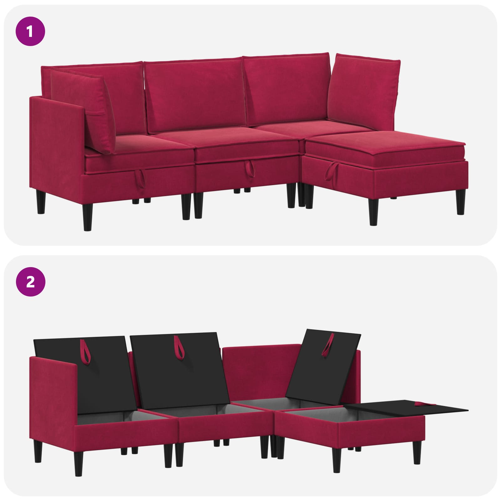 Wohnzimmergarnitur mit Kissen mit Speicher 4 pcs Weinrot Samt
