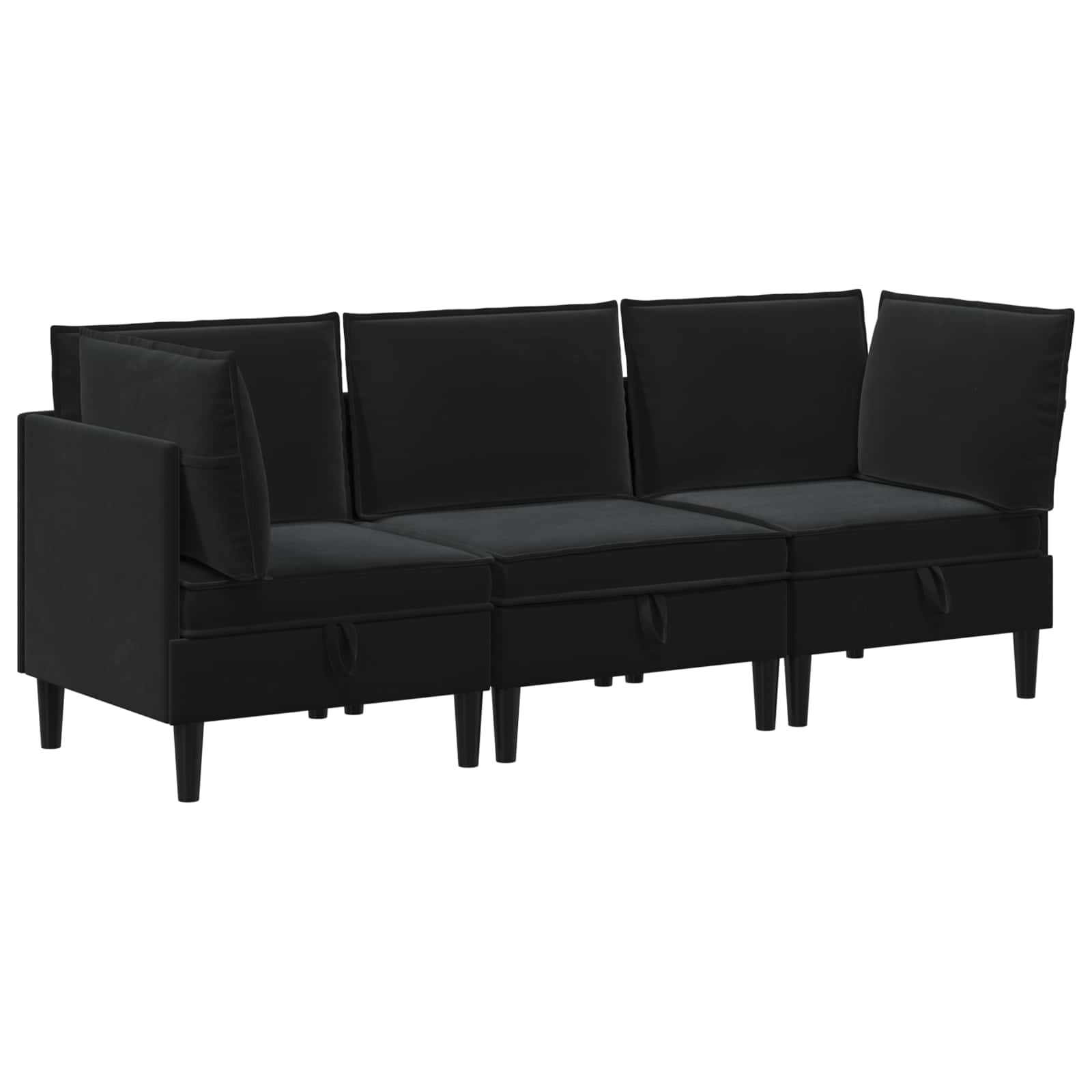 Wohnzimmergarnitur mit Kissen mit Speicher 3 pcs Schwarz Samt