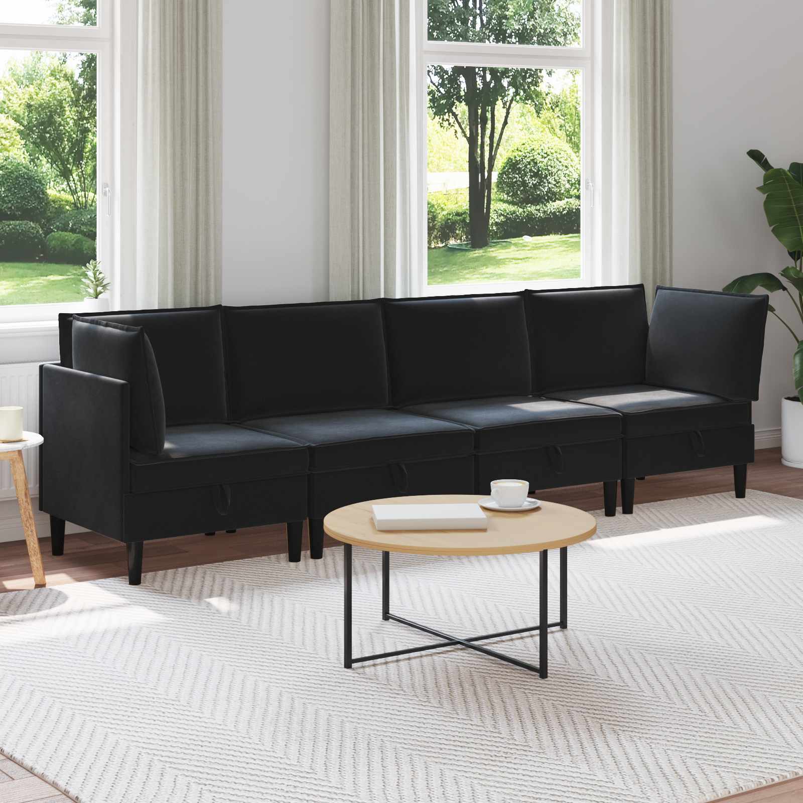Wohnzimmergarnitur mit Kissen mit Speicher 4 pcs Schwarz Samt