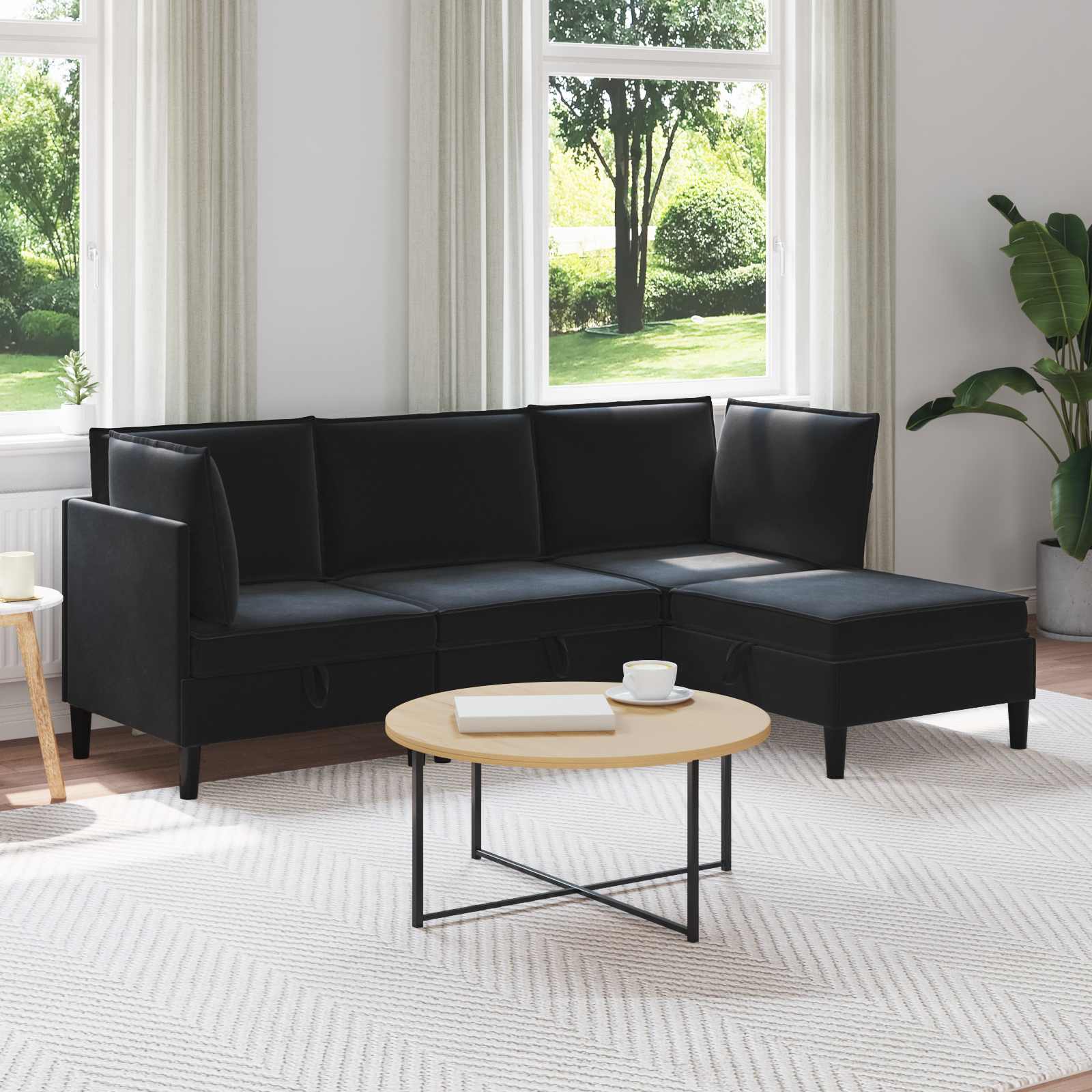 Wohnzimmergarnitur mit Kissen mit Speicher 4 pcs Schwarz Samt