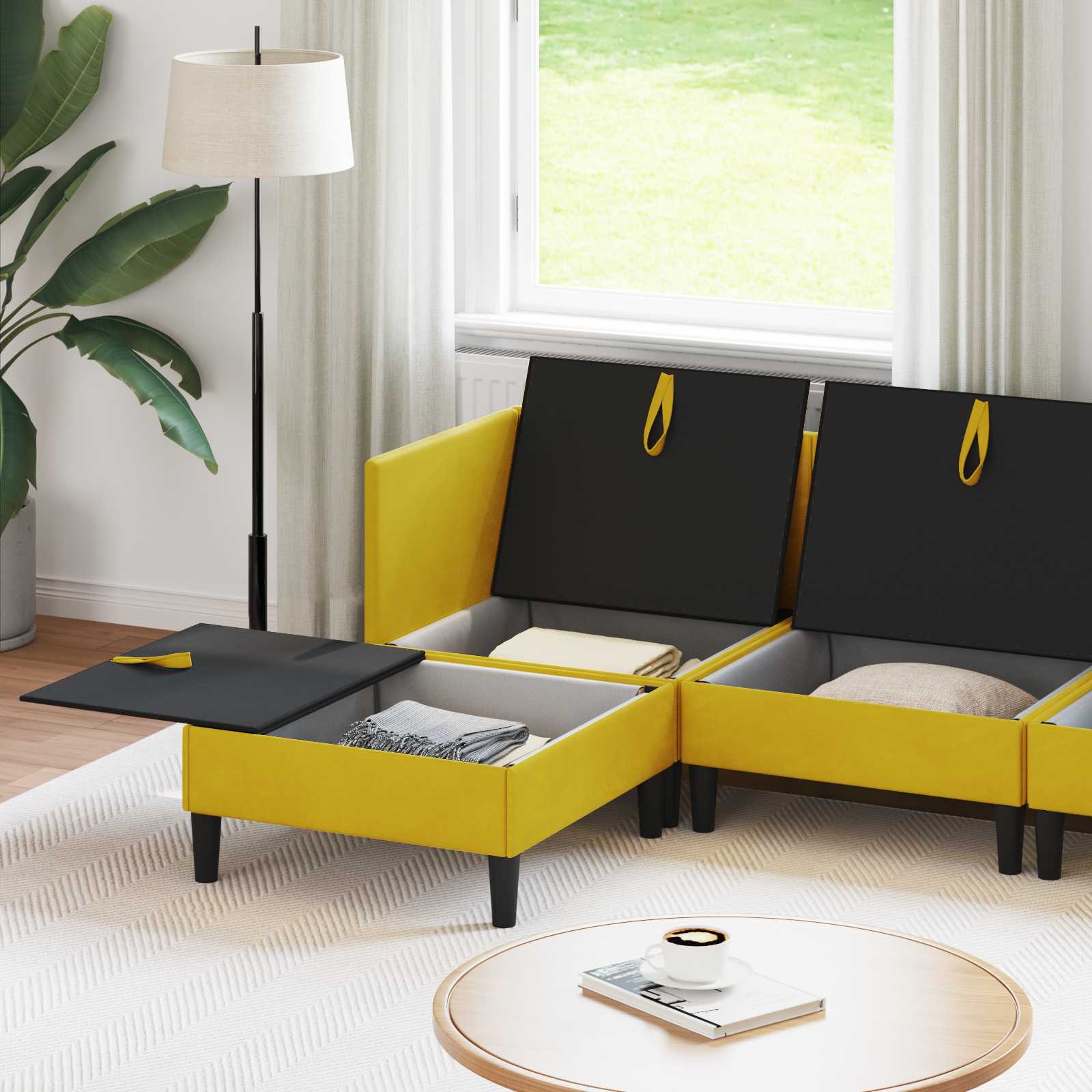 Wohnzimmergarnitur mit Kissen mit Speicher 5 pcs Gelb Samt