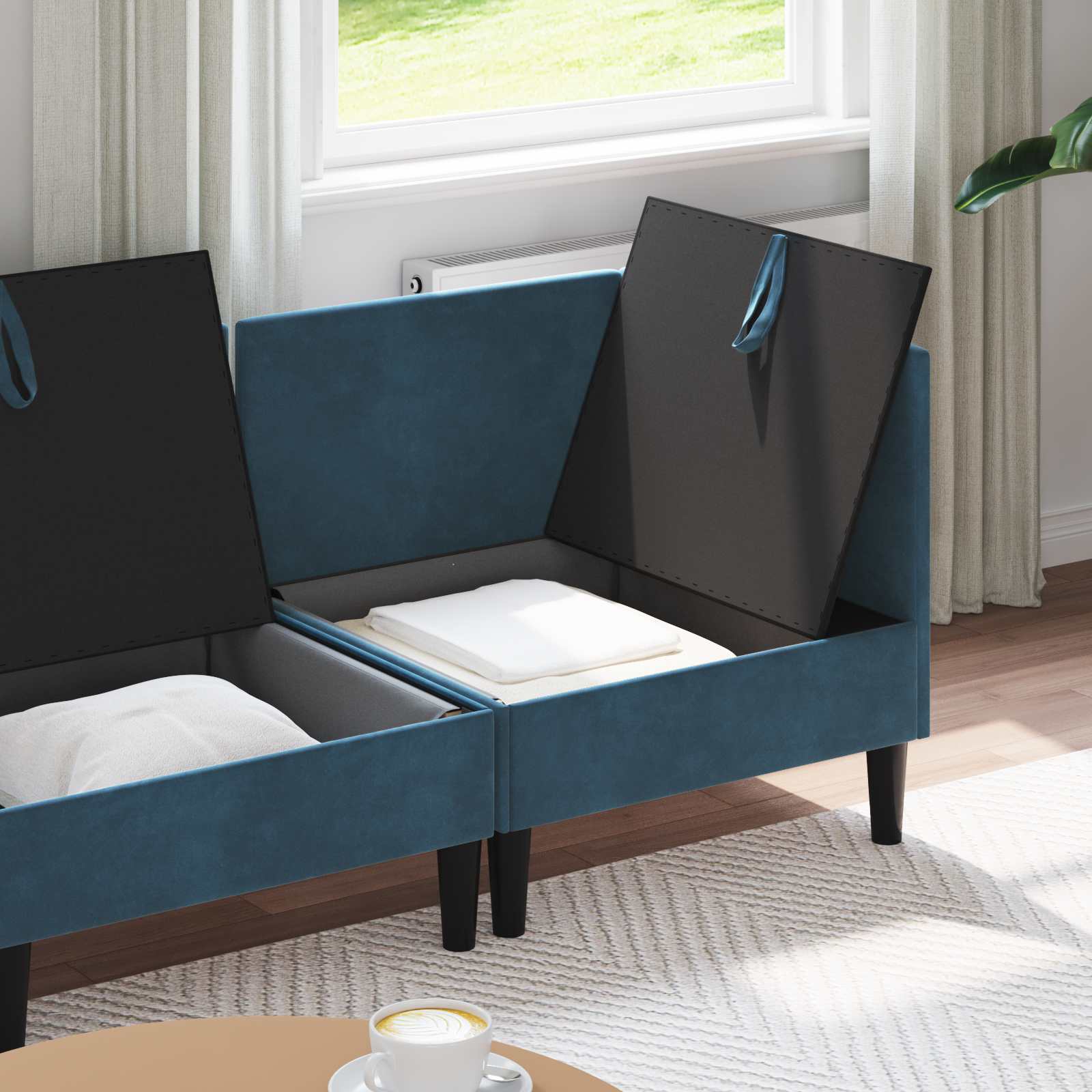 Wohnzimmergarnitur mit Kissen mit Speicher 4 pcs Blau Samt